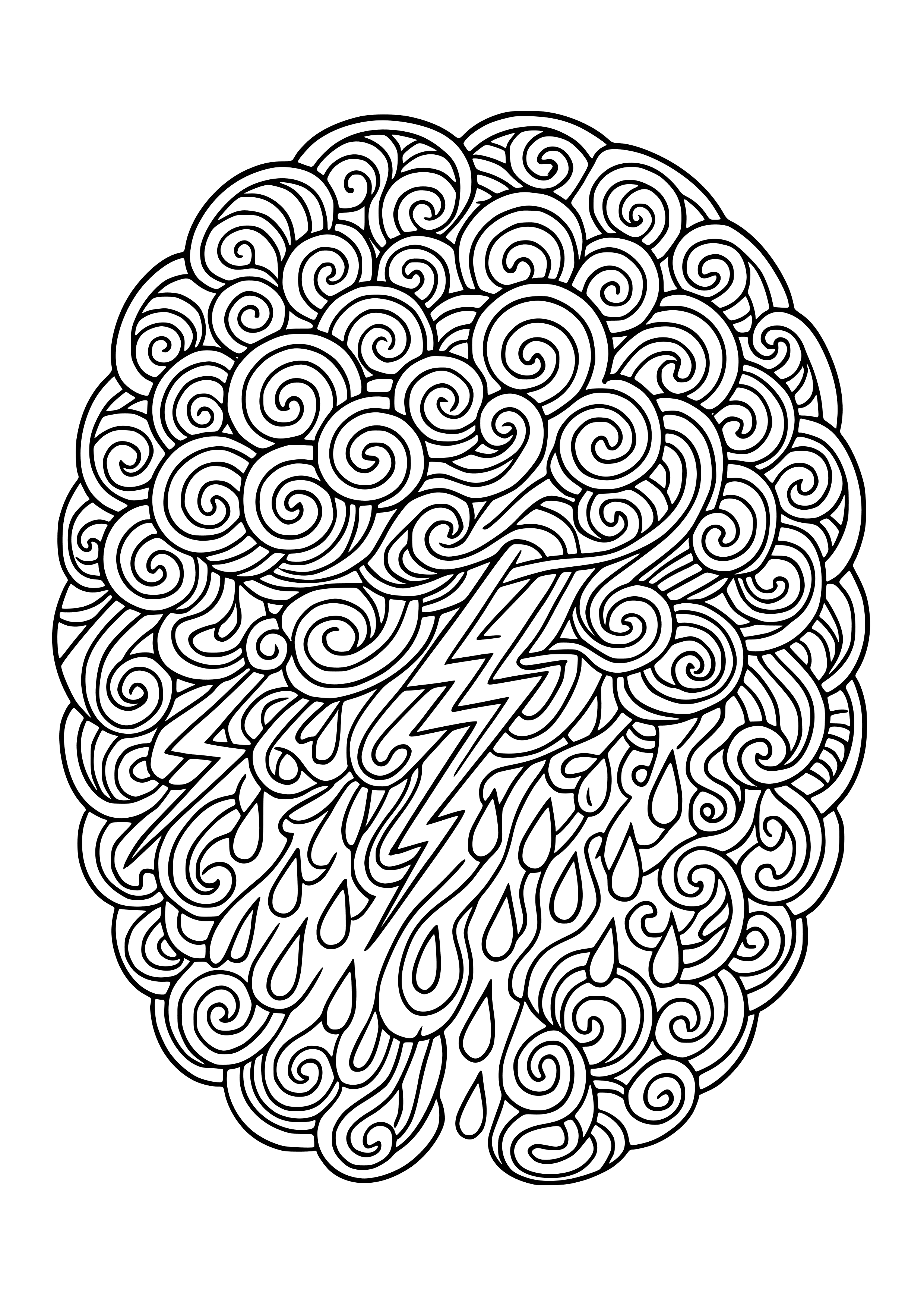 Abstract Representation of Thoughts as a Chaotic Storm Coloring Page