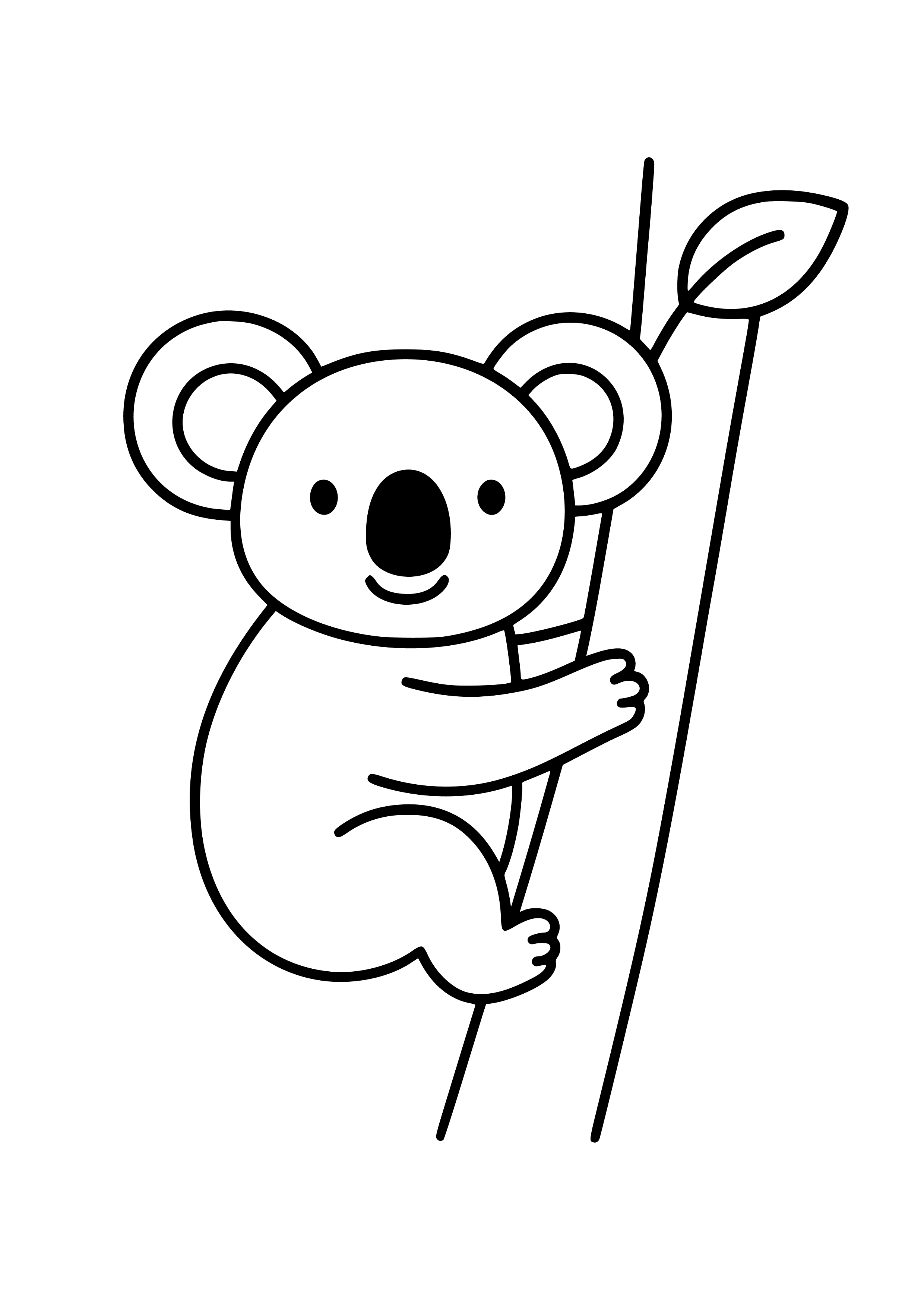 Adorable Koala Clinging to a Tree Coloring Page