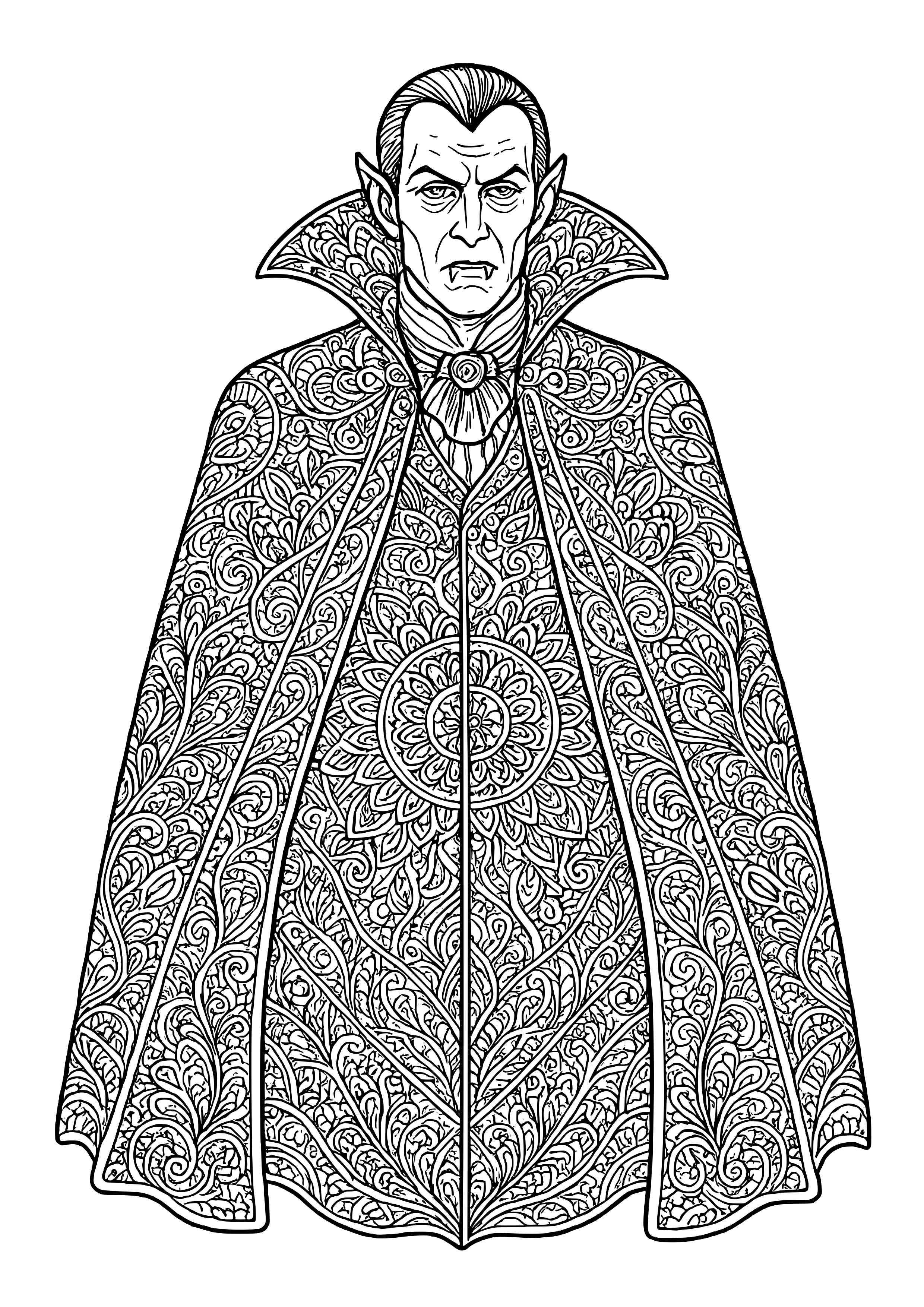Adult Vampire with an Ornate Cape Coloring Page