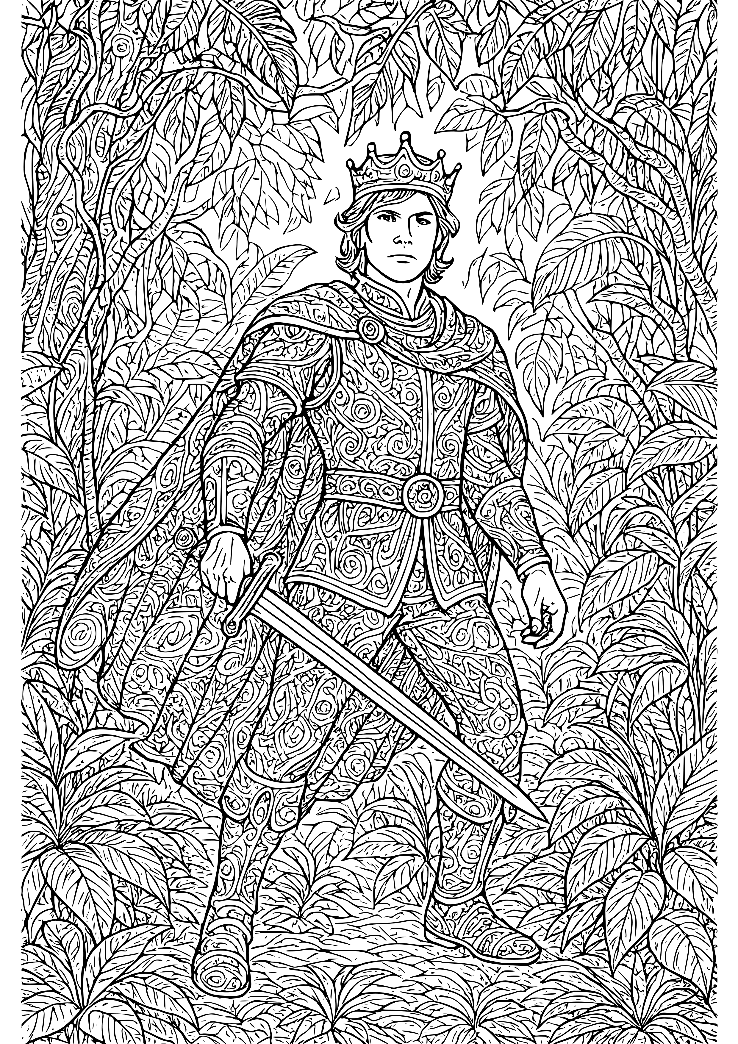Adventurous Prince in a Jungle Coloring Page