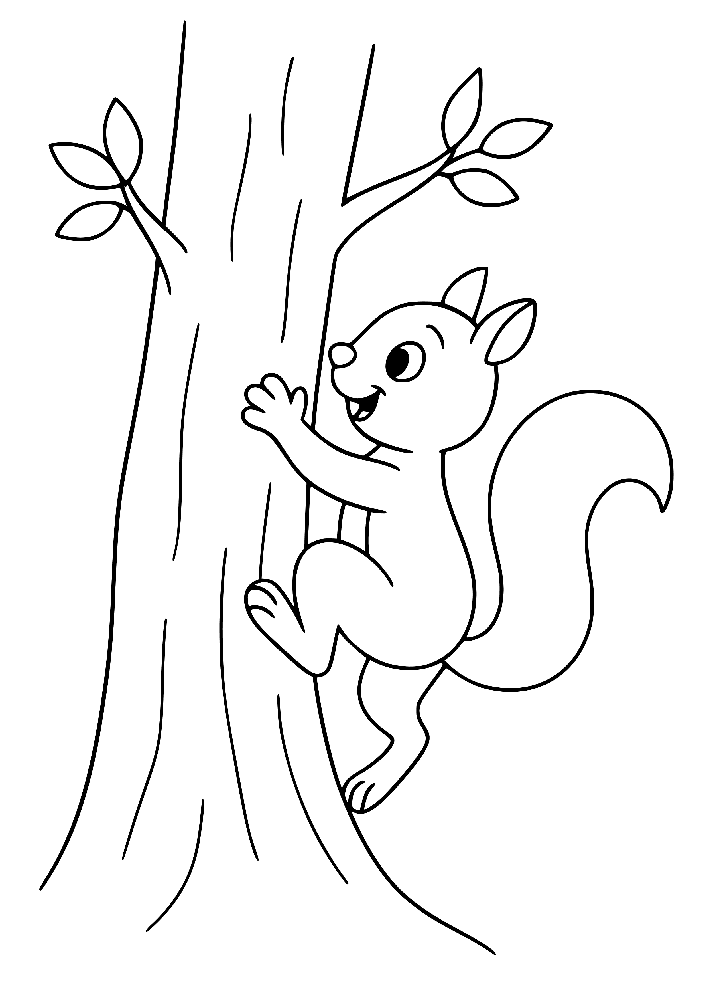 Adventurous Squirrel Climbing a Tree Coloring Page