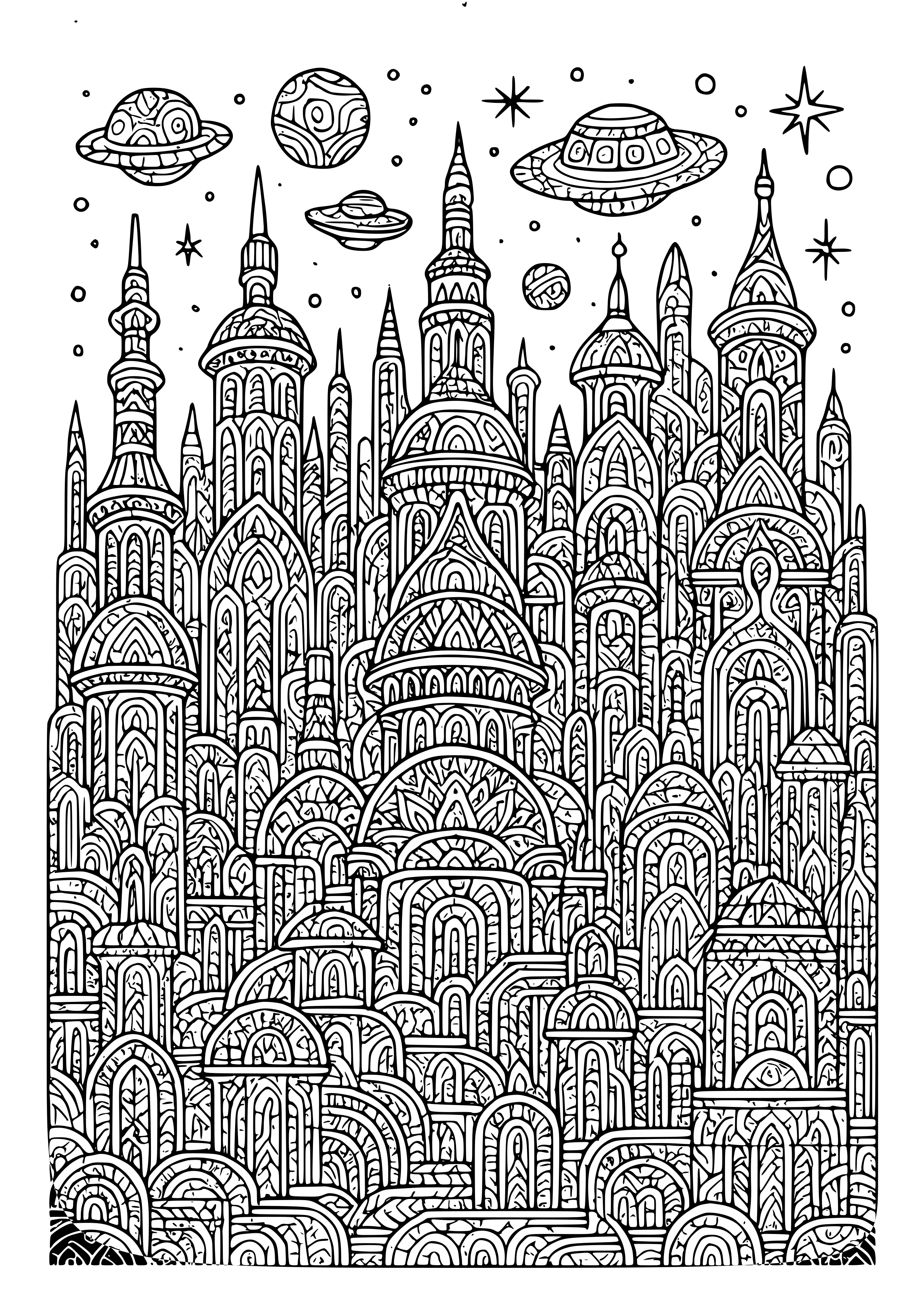 Alien Civilization Cityscape Coloring Page