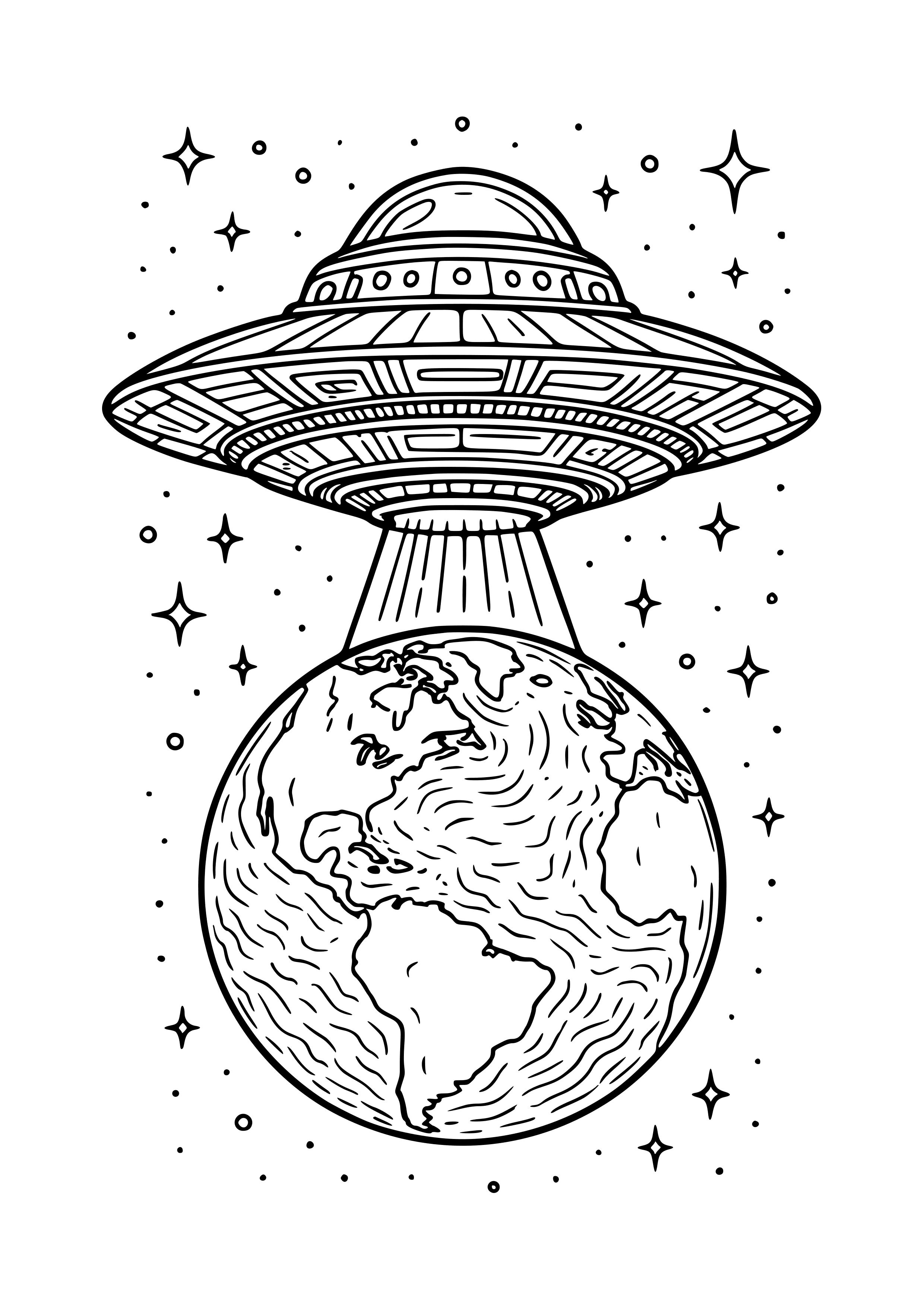 Alien Spaceship Hovering Over Earth Coloring Page