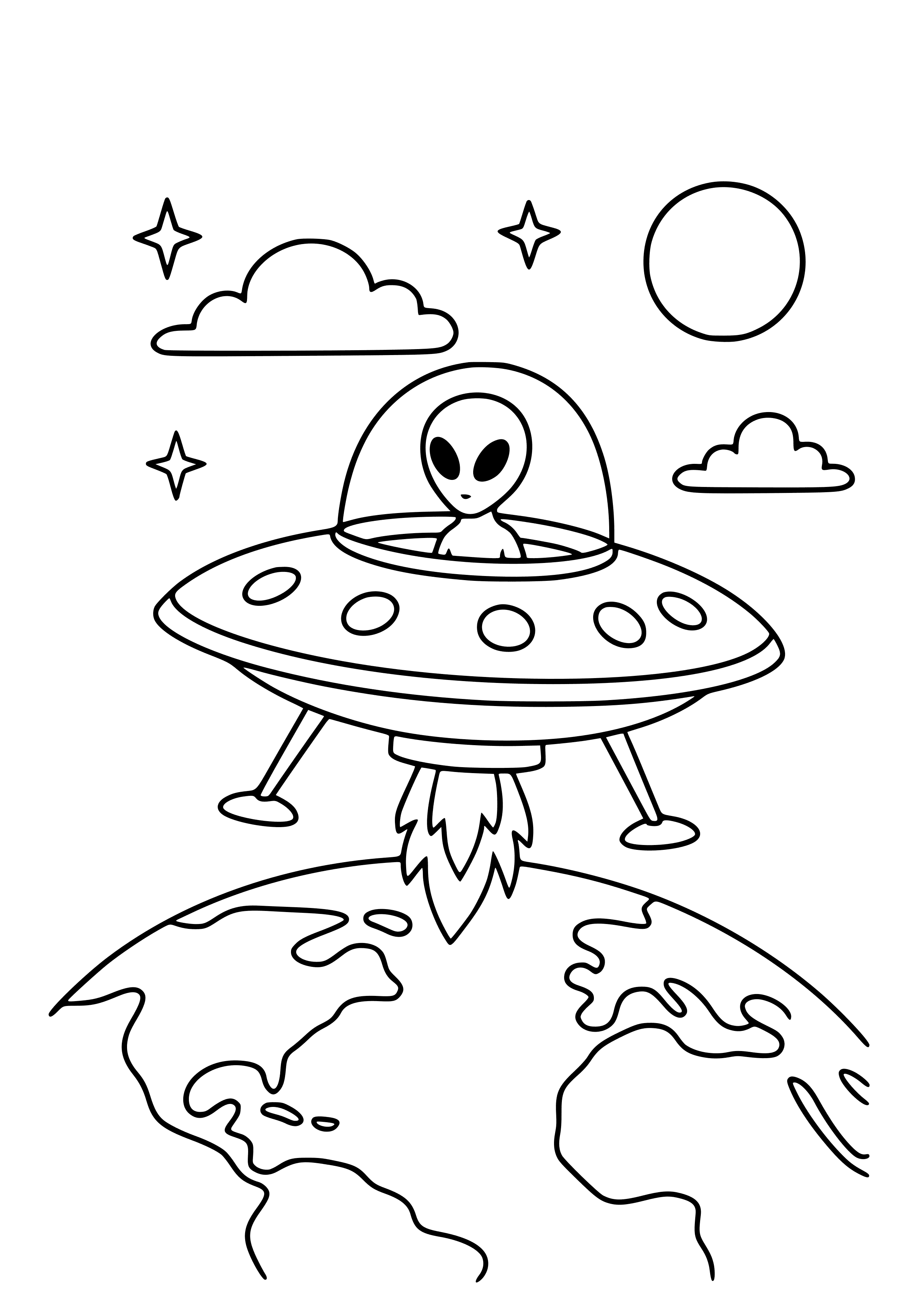 Alien Spaceship Landing on Earth Coloring Page