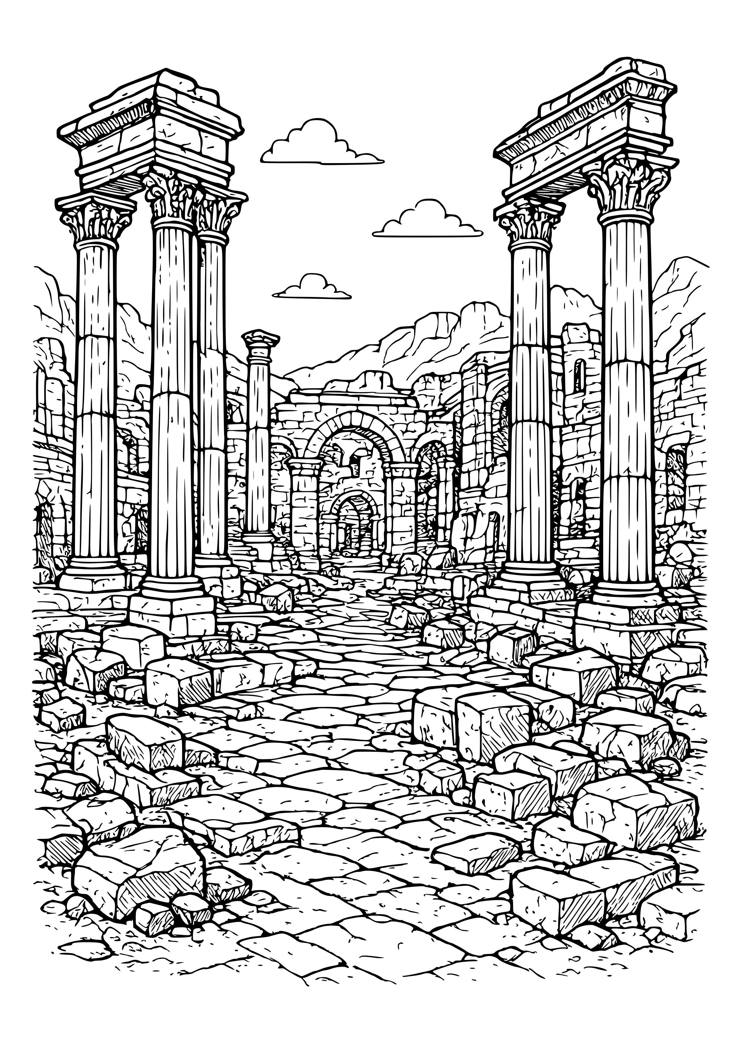 Ancient City Ruins with Pillars Coloring Page
