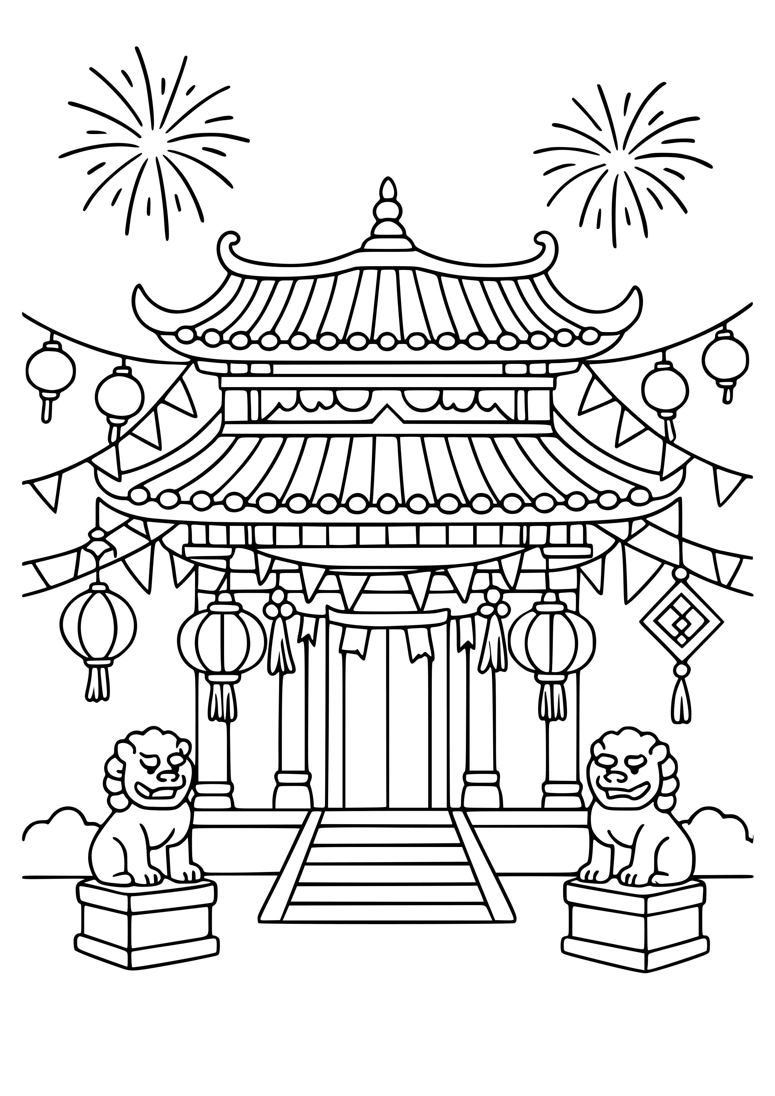 Ancient Temple Decorated for Celebrations Coloring Page