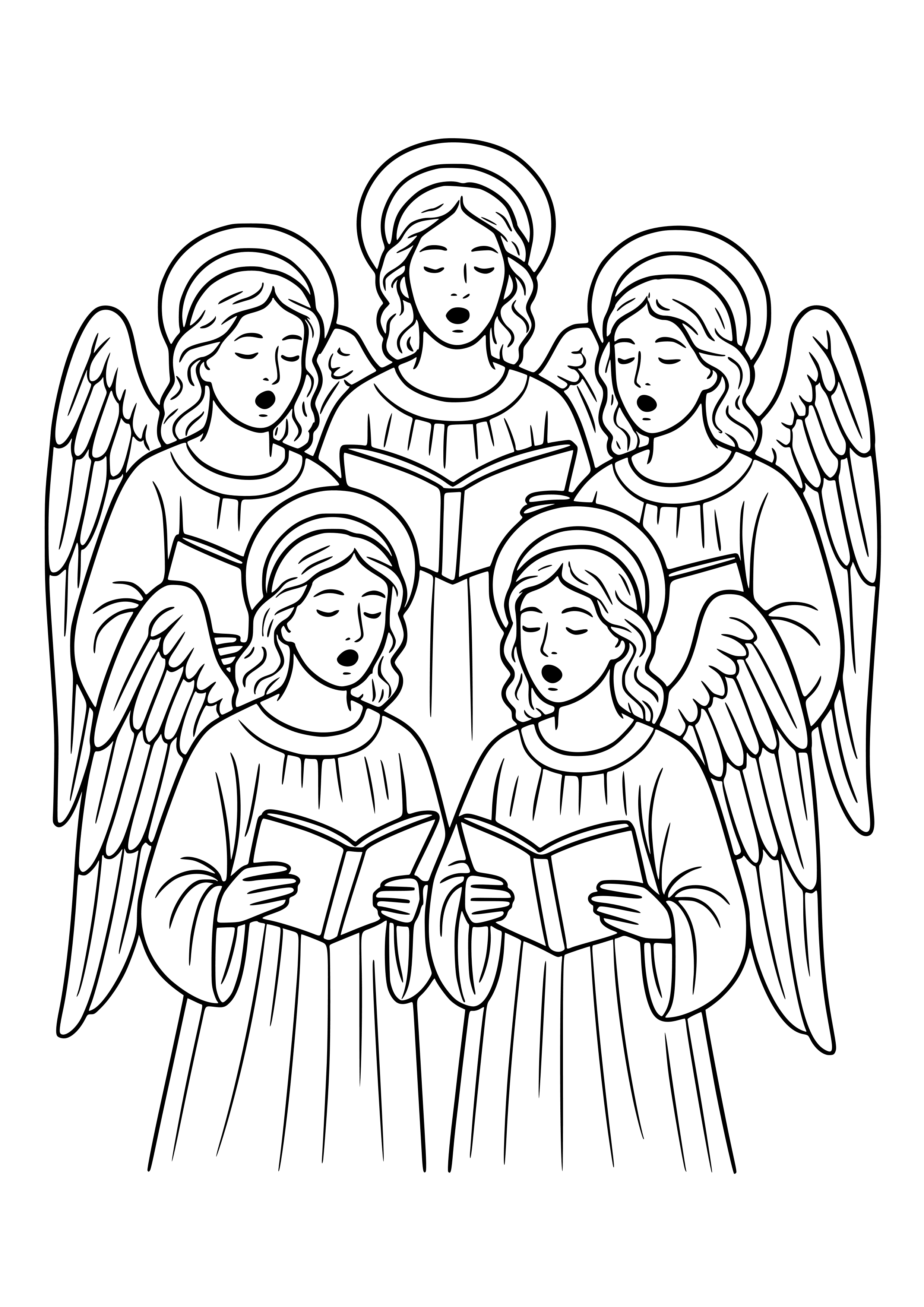 Angelic Choir Singing Coloring Page