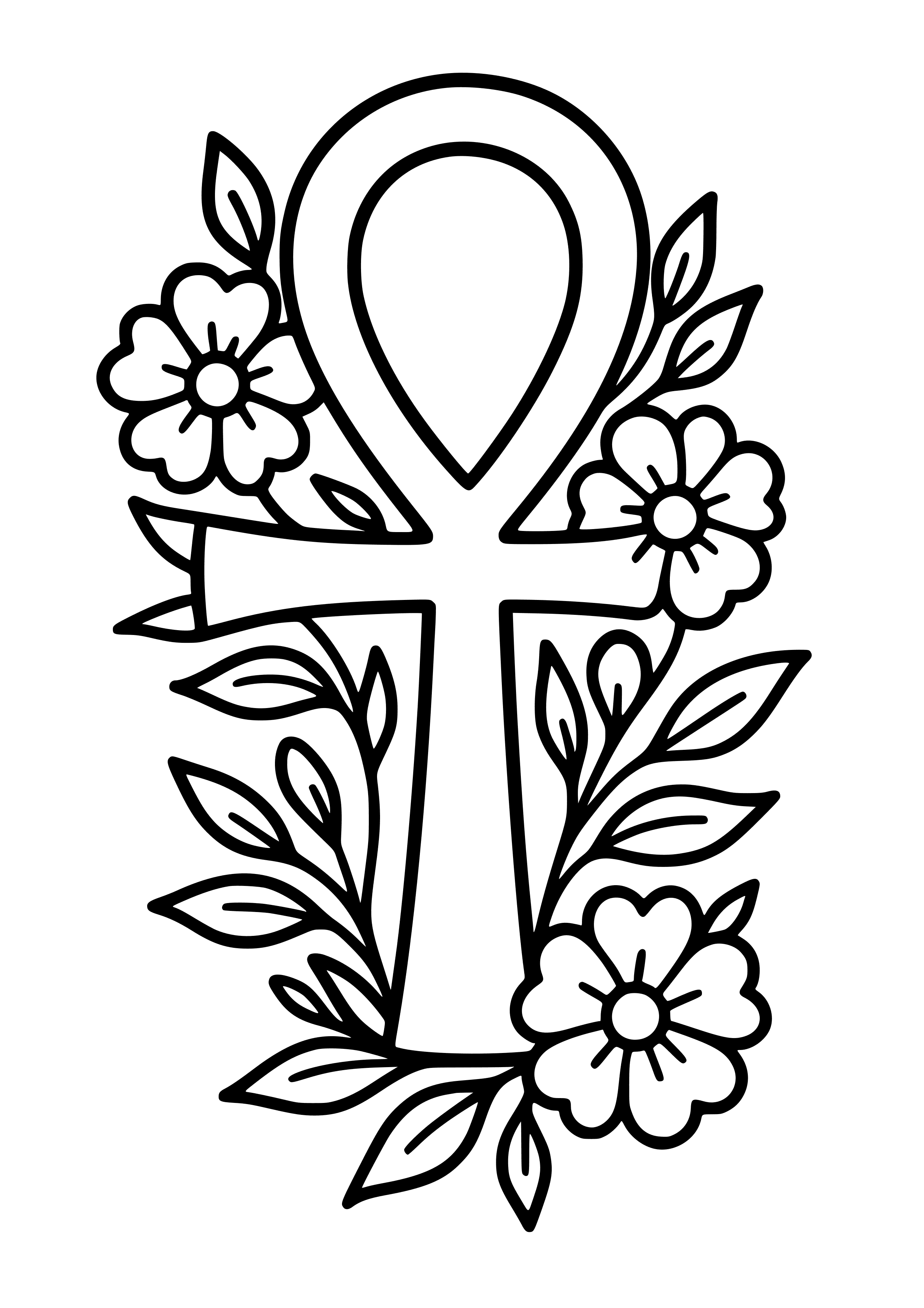 Ankh Symbol with Floral Elements Coloring Page