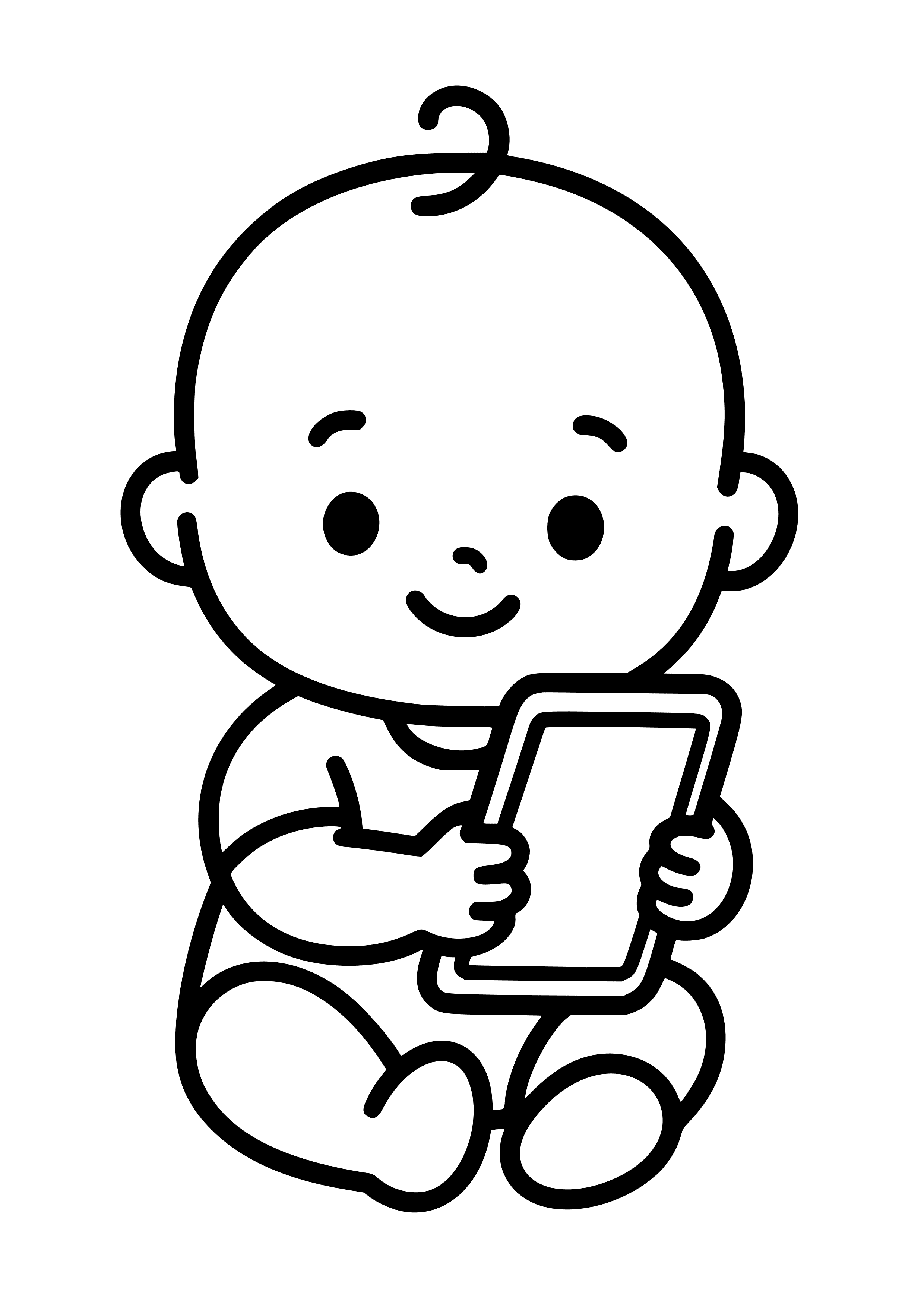 Baby Holding a Phone with a Cute Look Coloring Page