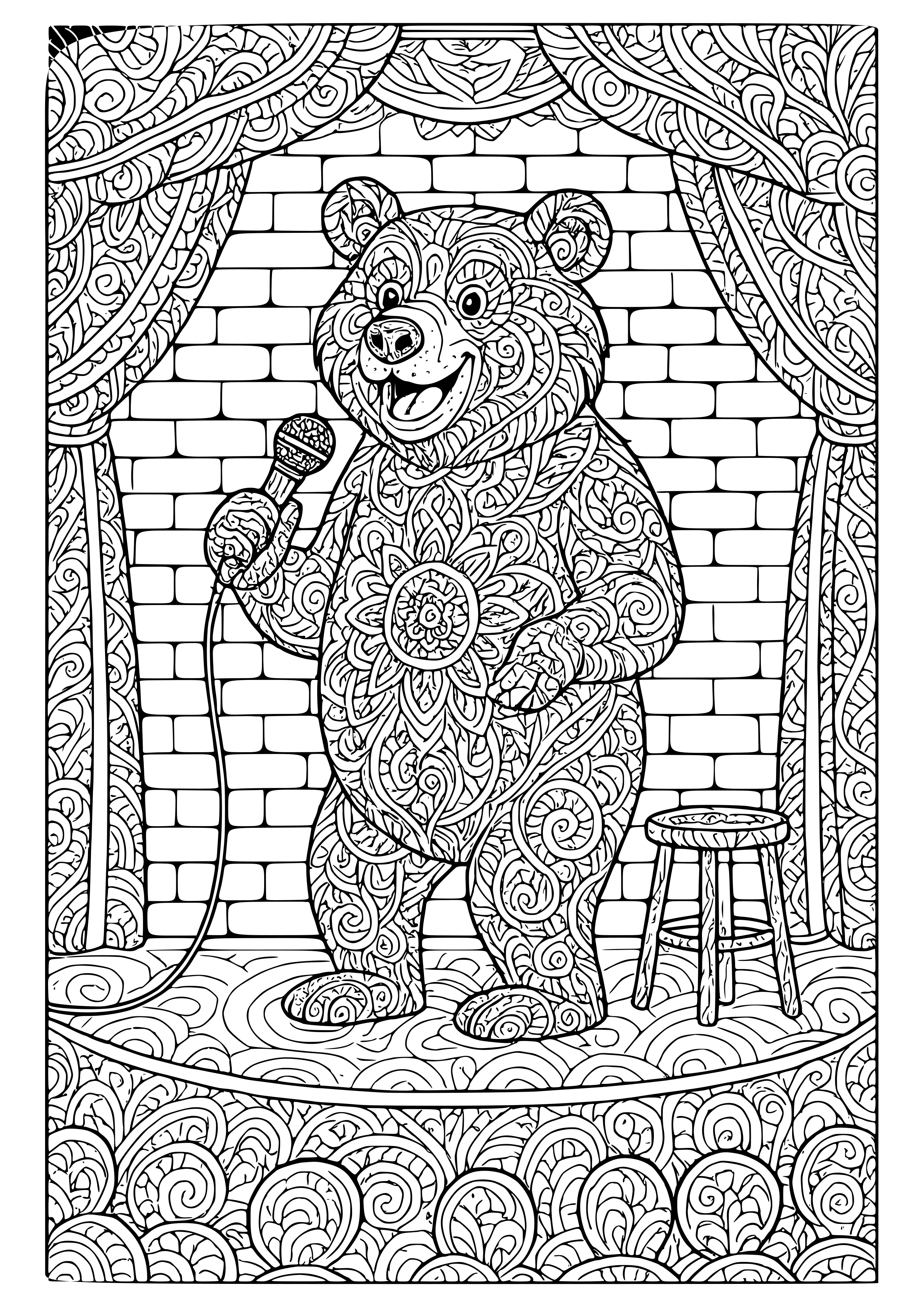 Bear Doing Stand-up Comedy in a Nightclub Coloring Page