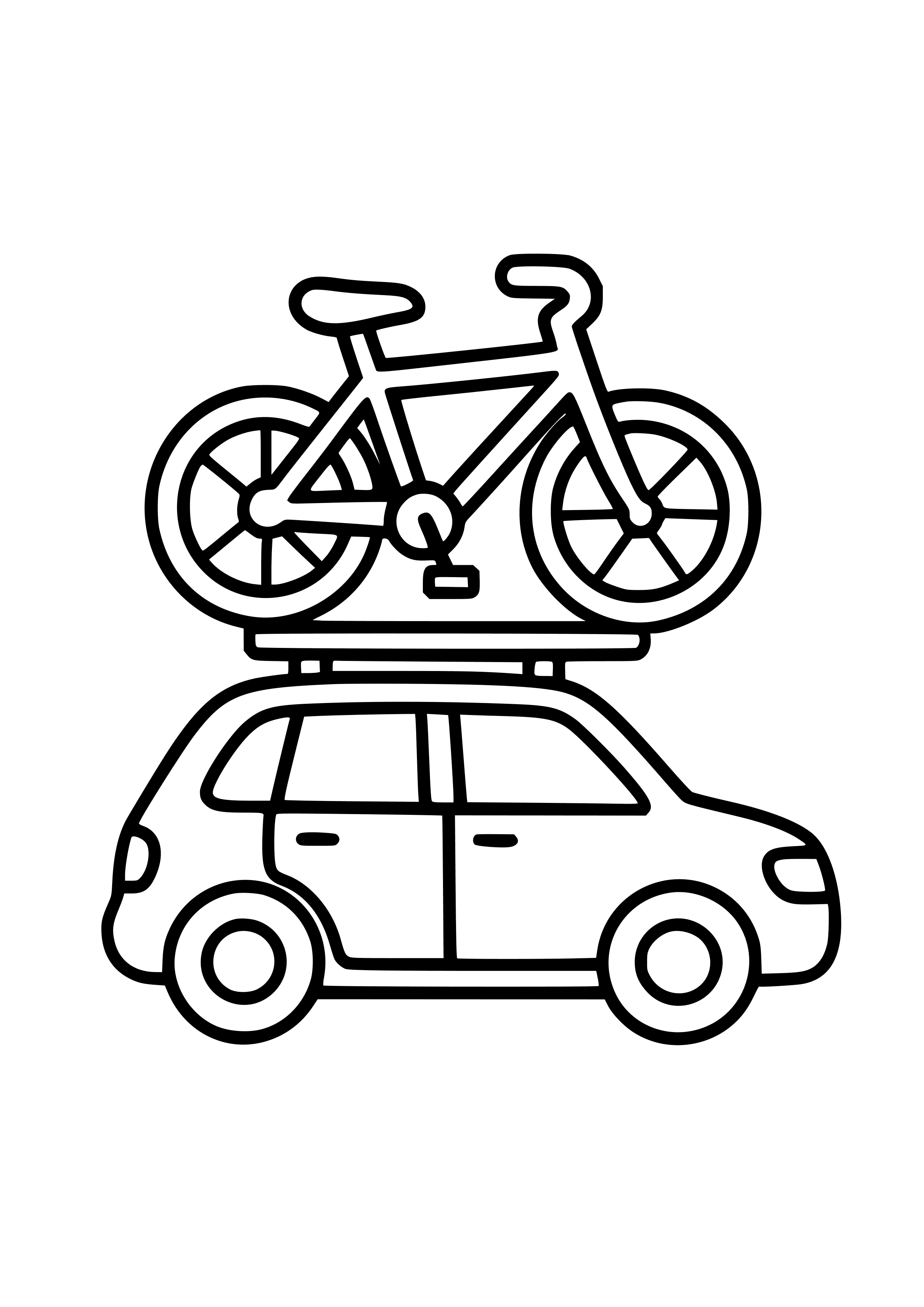 Bicycle Being Transported on a Car Rack Coloring Page