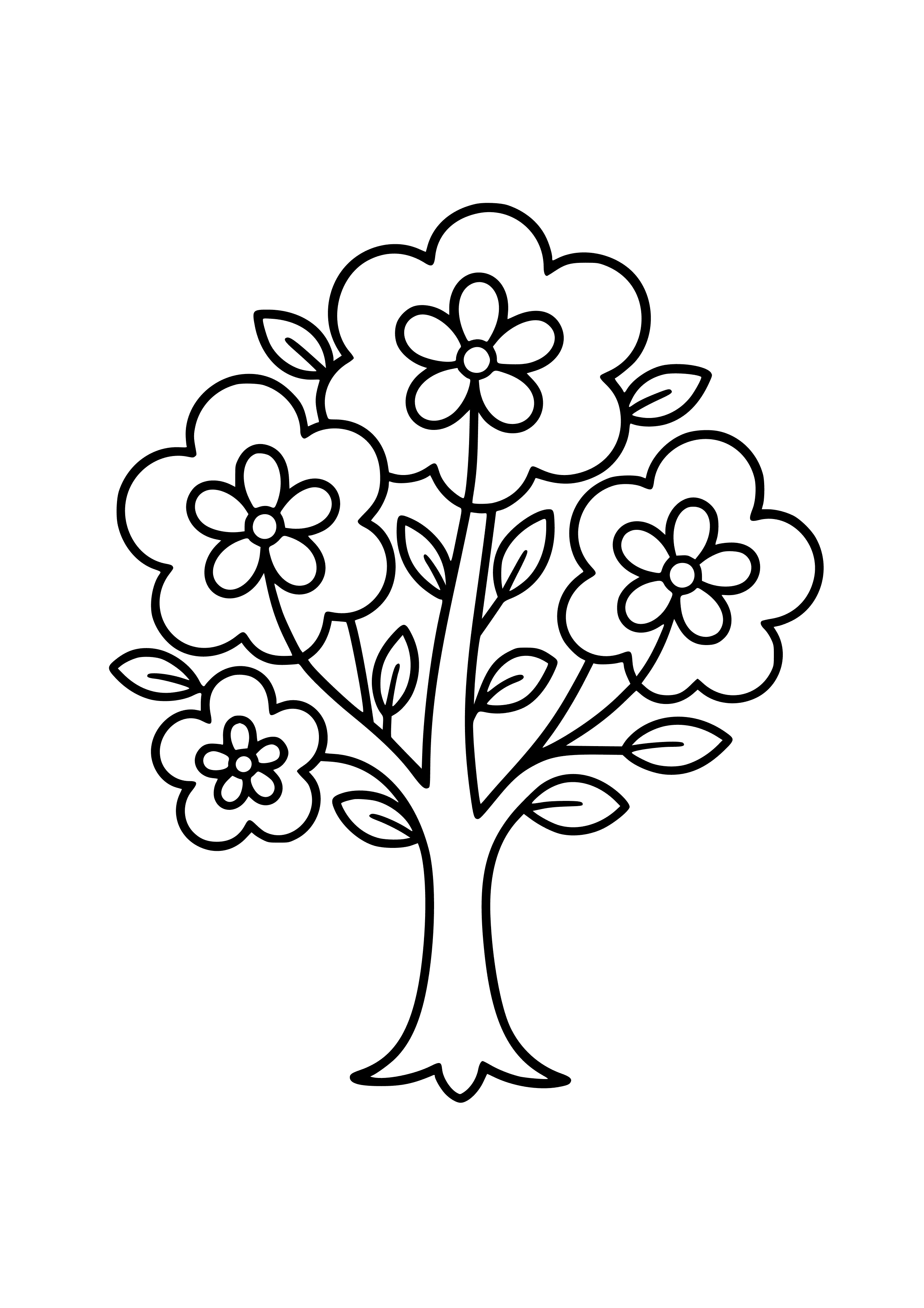 Blooming Flower Tree Coloring Page