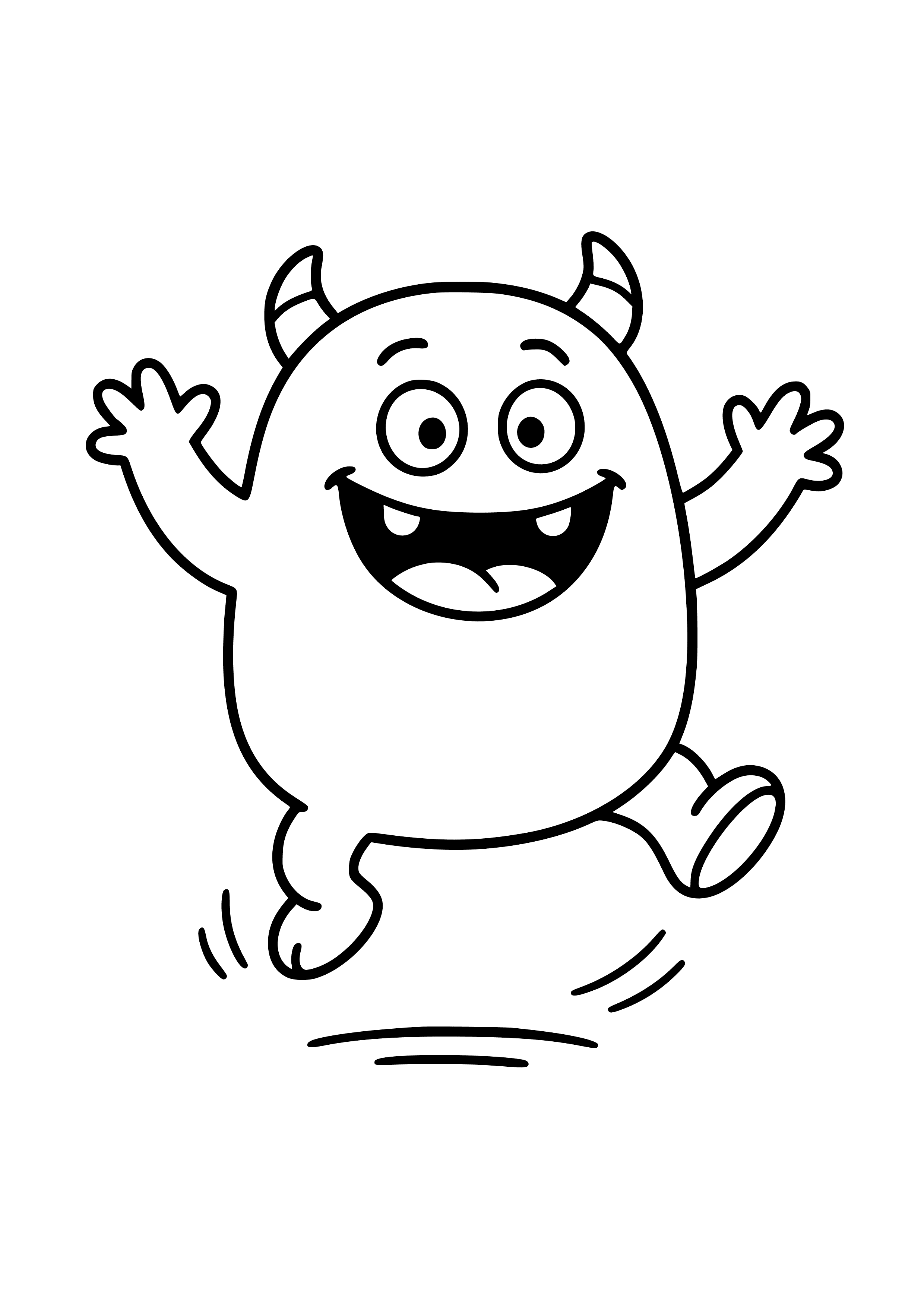 Bouncing Pink Monster with a Big Smile Coloring Page