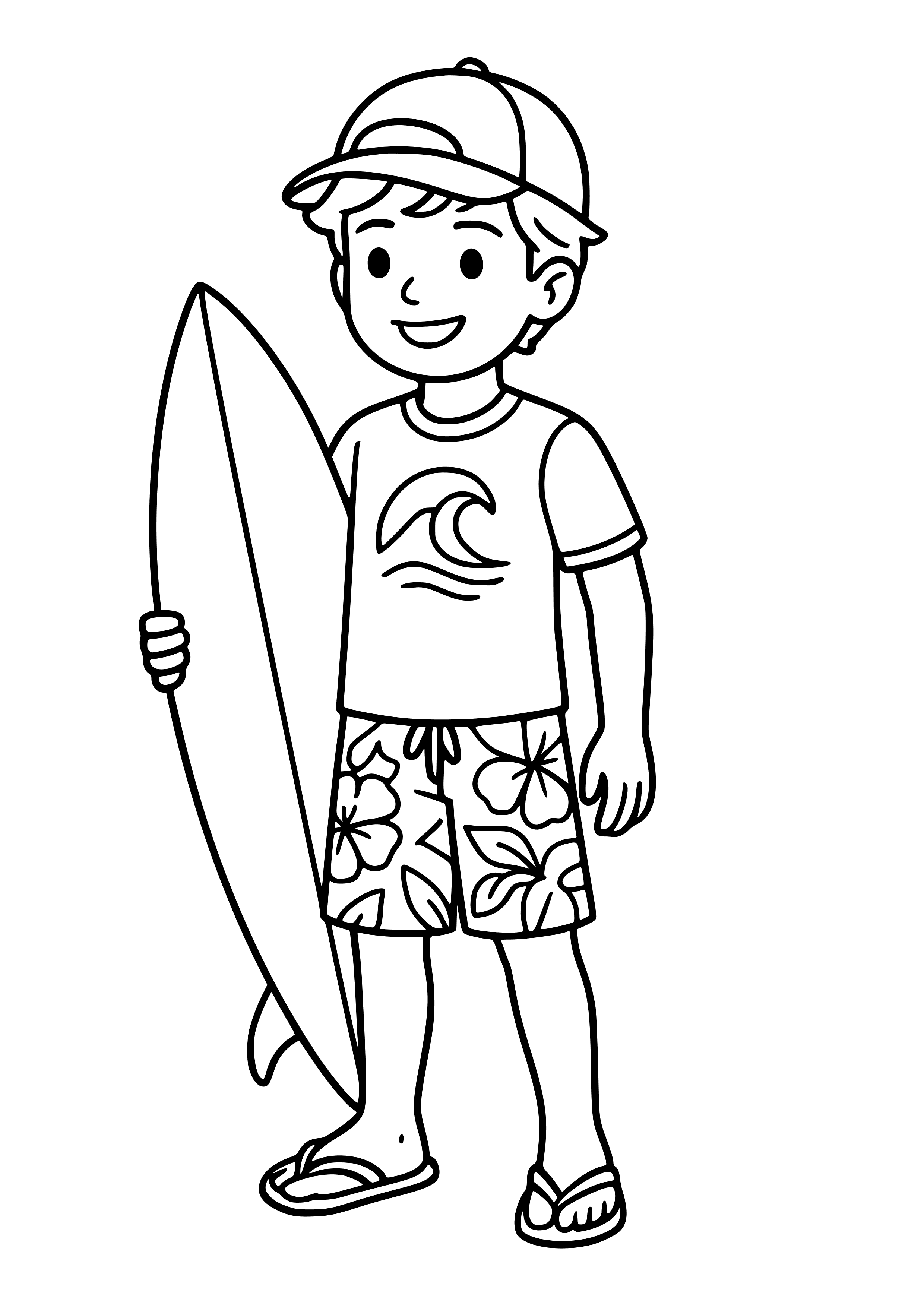 Boy in a Summer Surf Outfit Coloring Page