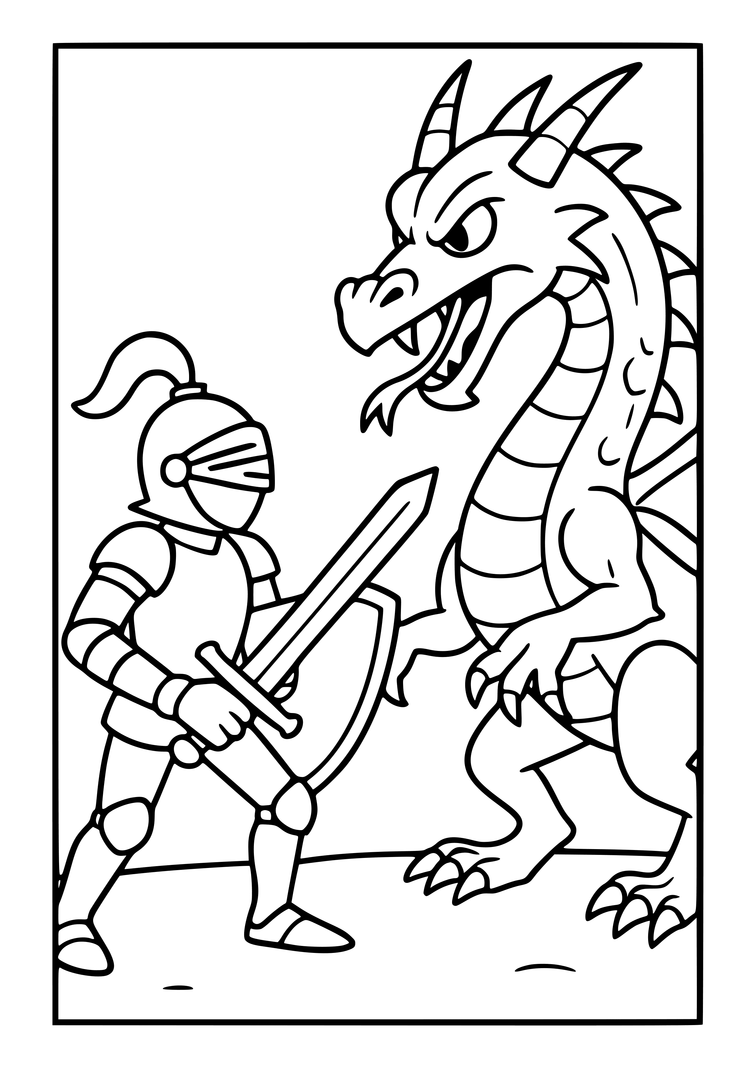 Brave Knight Battling a Dragon Coloring Page
