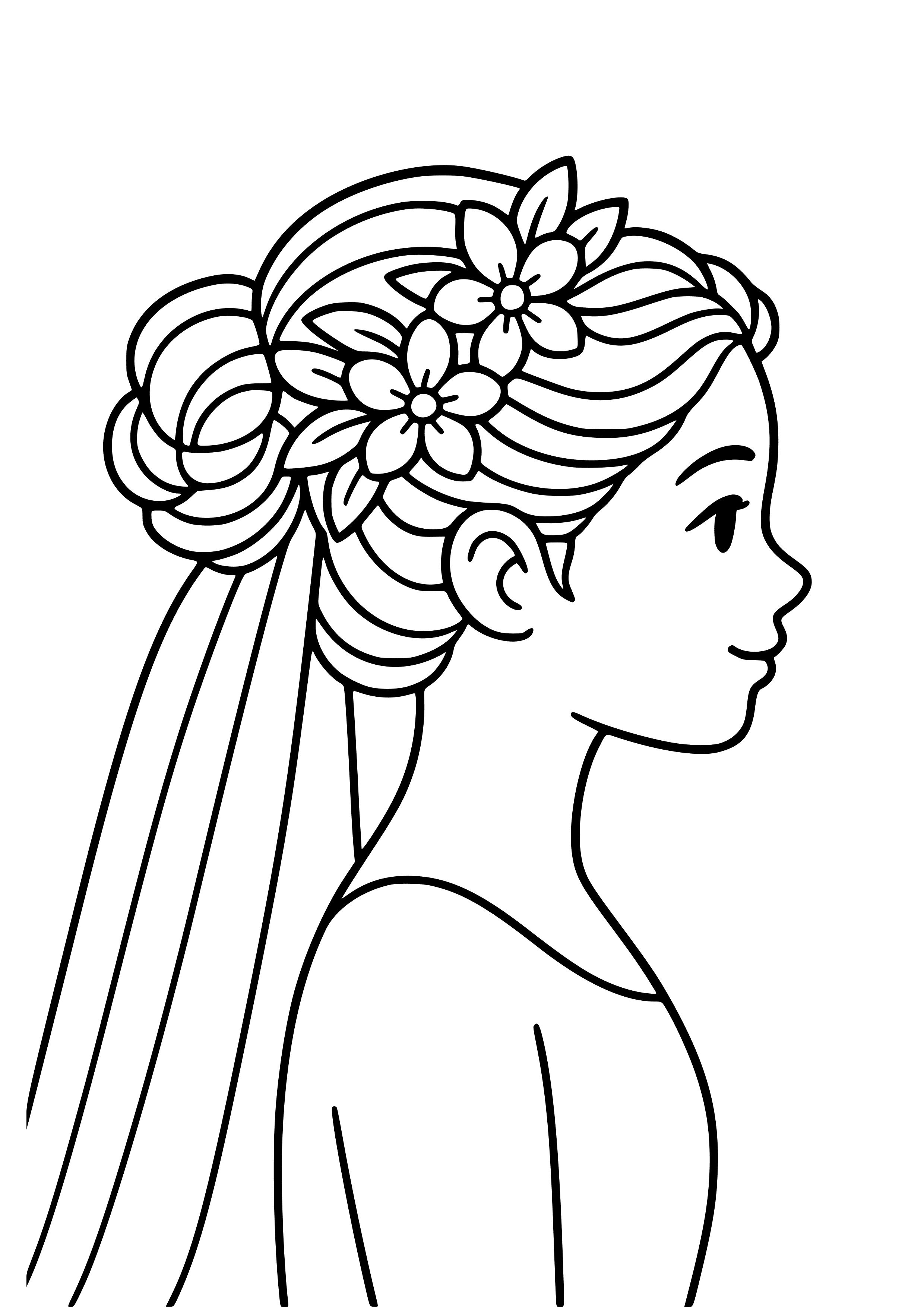 Bride's Hairstyle with Flowers and Veil Coloring Page