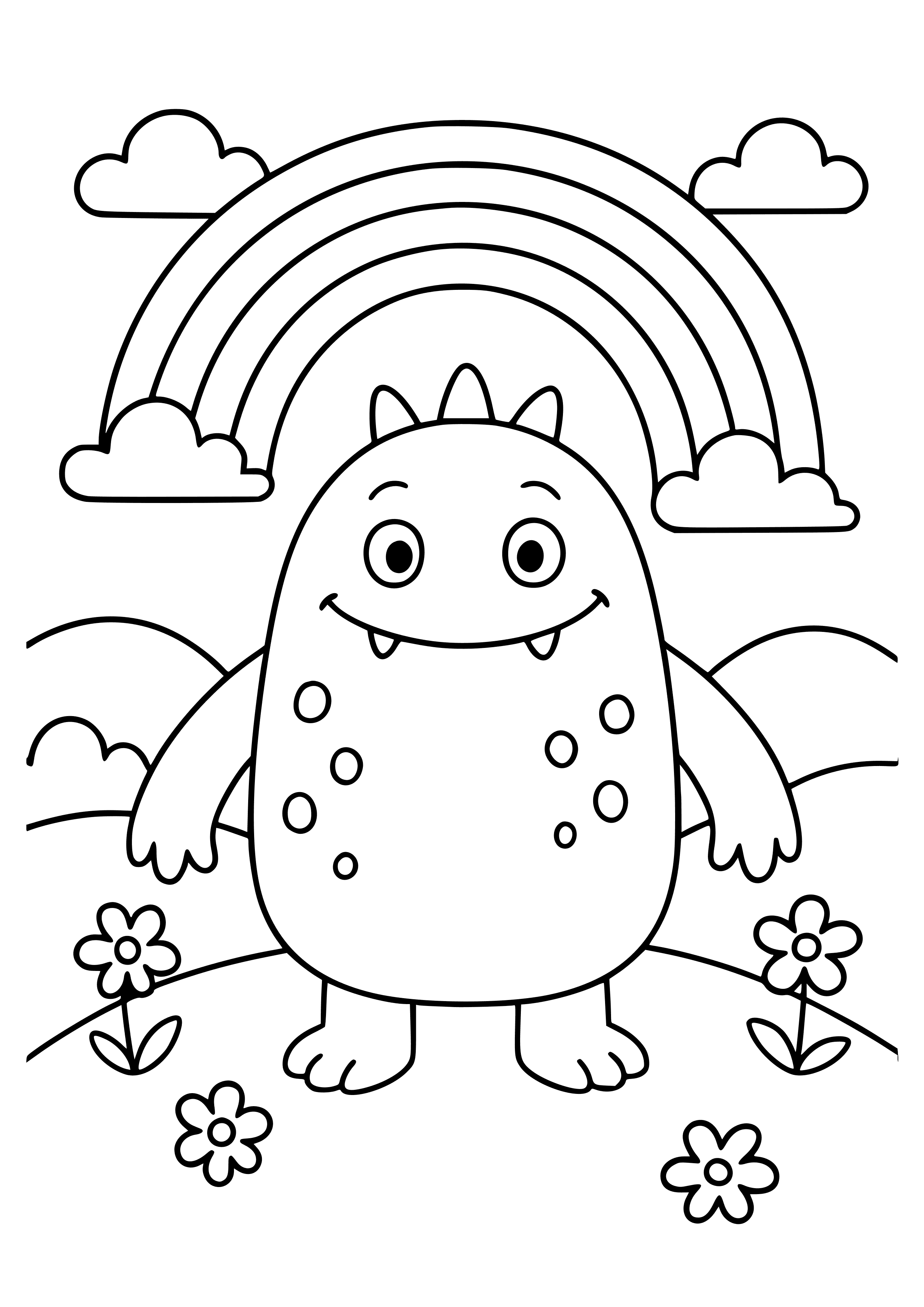 Bright Purple Monster in a Rainbow Field Coloring Page