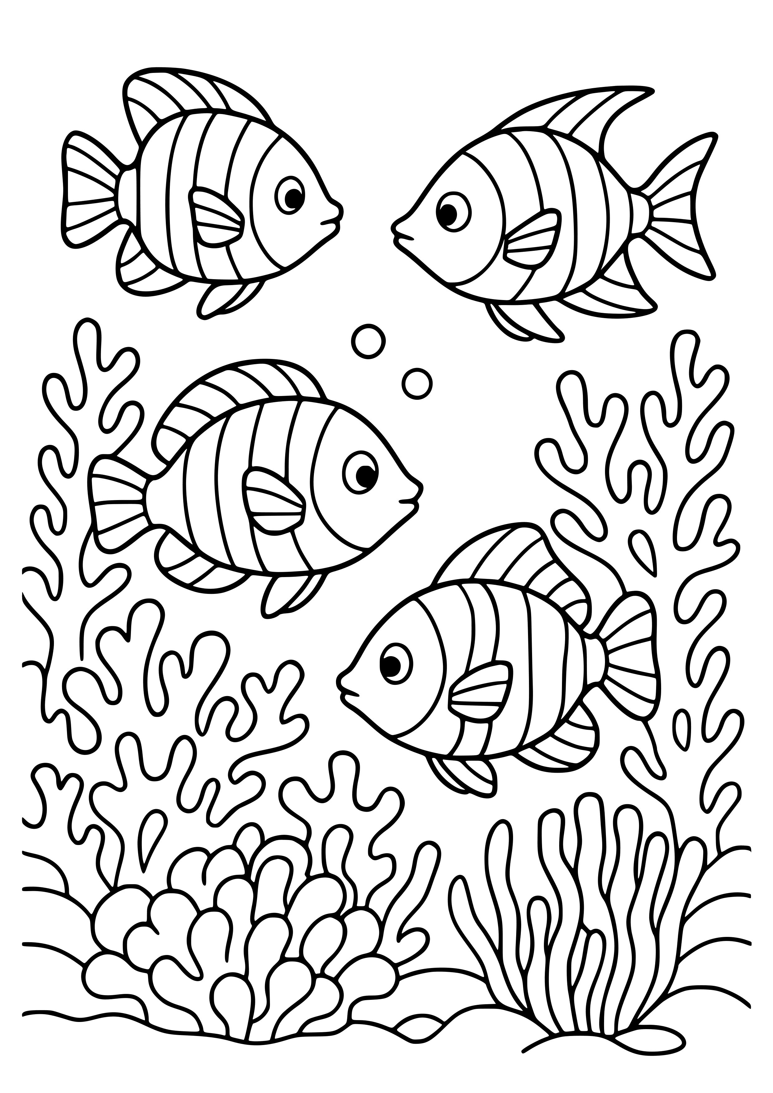 Brightly Colored Fish Swimming in Coral Coloring Page