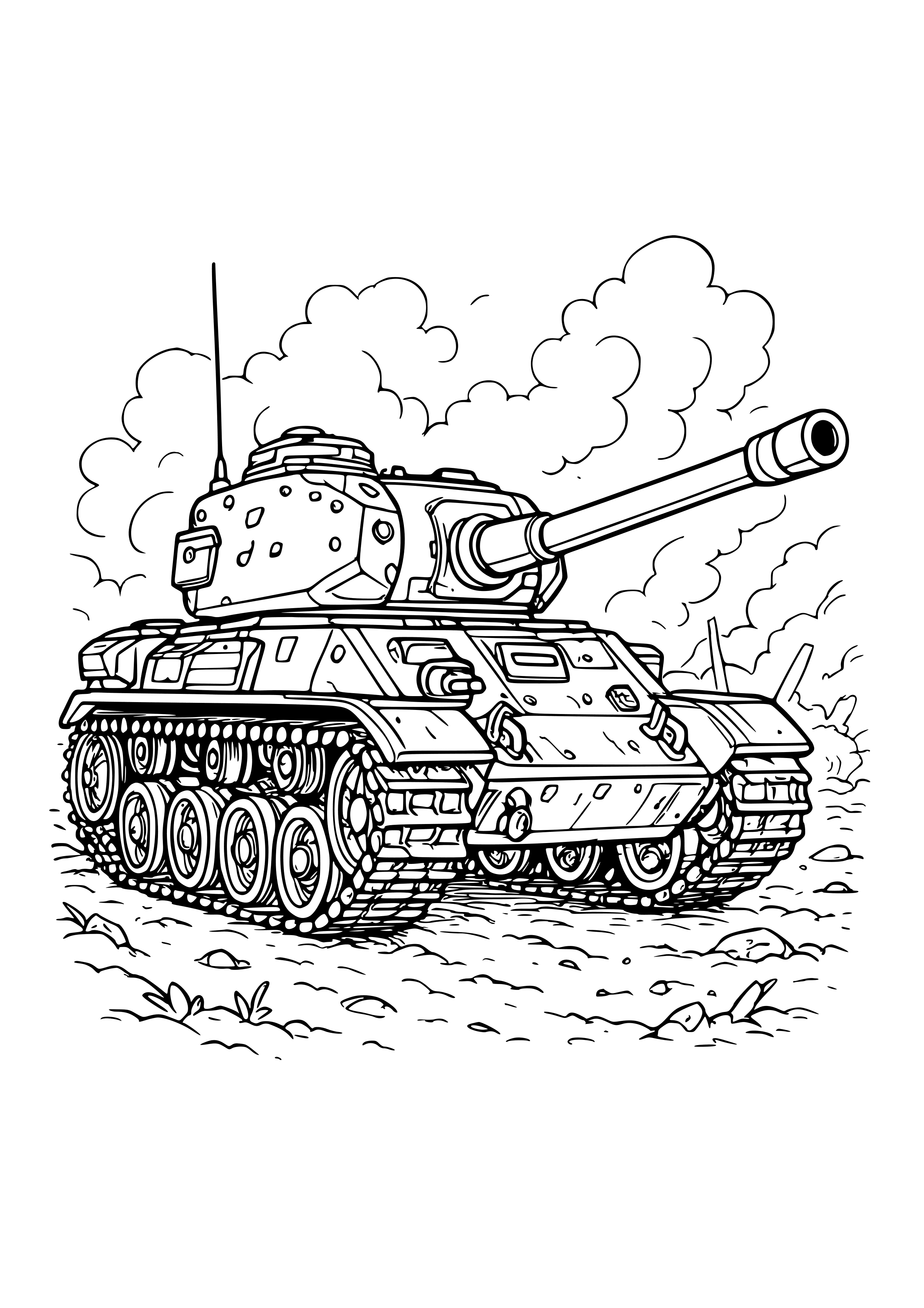 Bulky Tank on a Battlefield Coloring Page