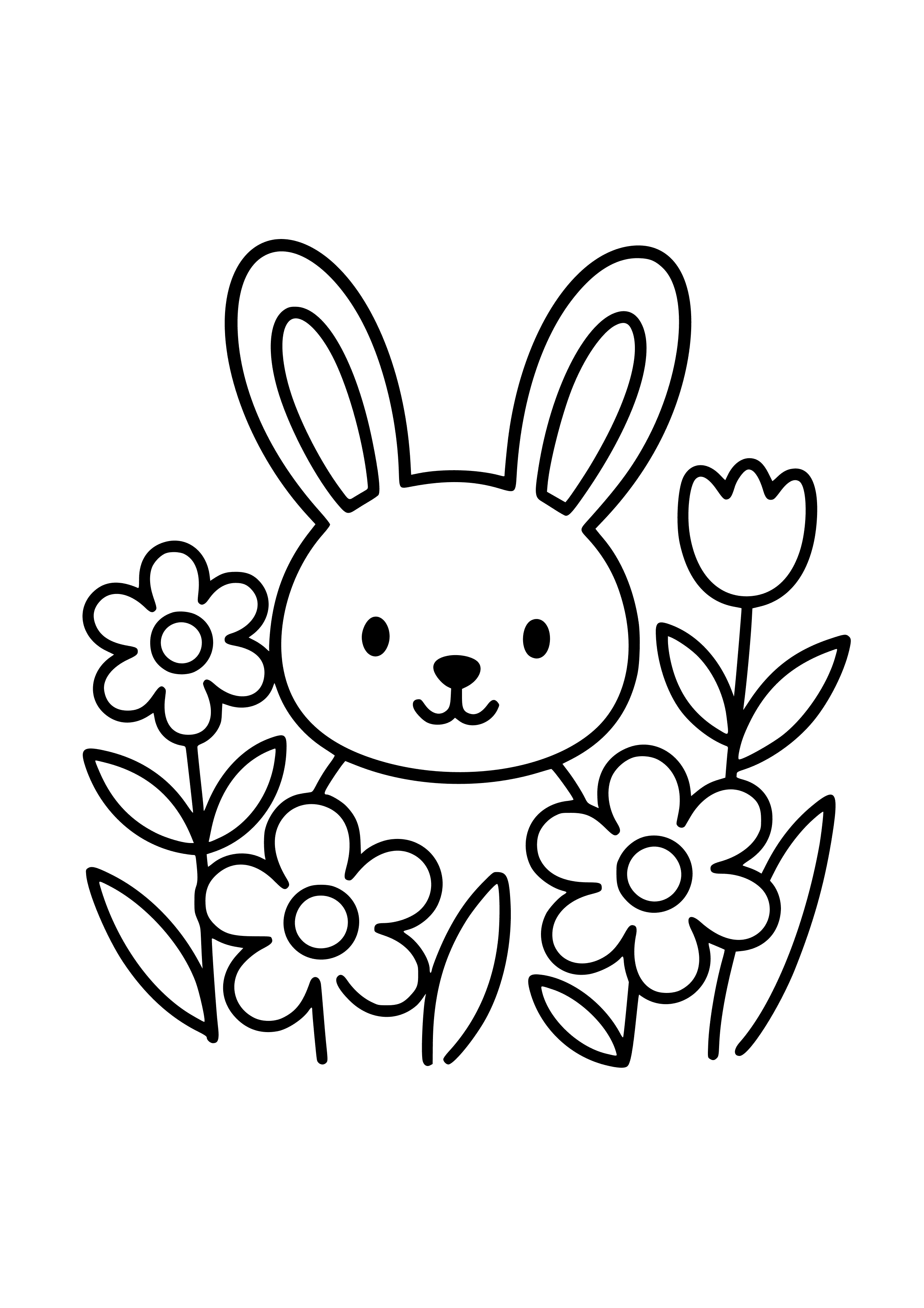 Bunny Hiding in a Flower Patch Coloring Page