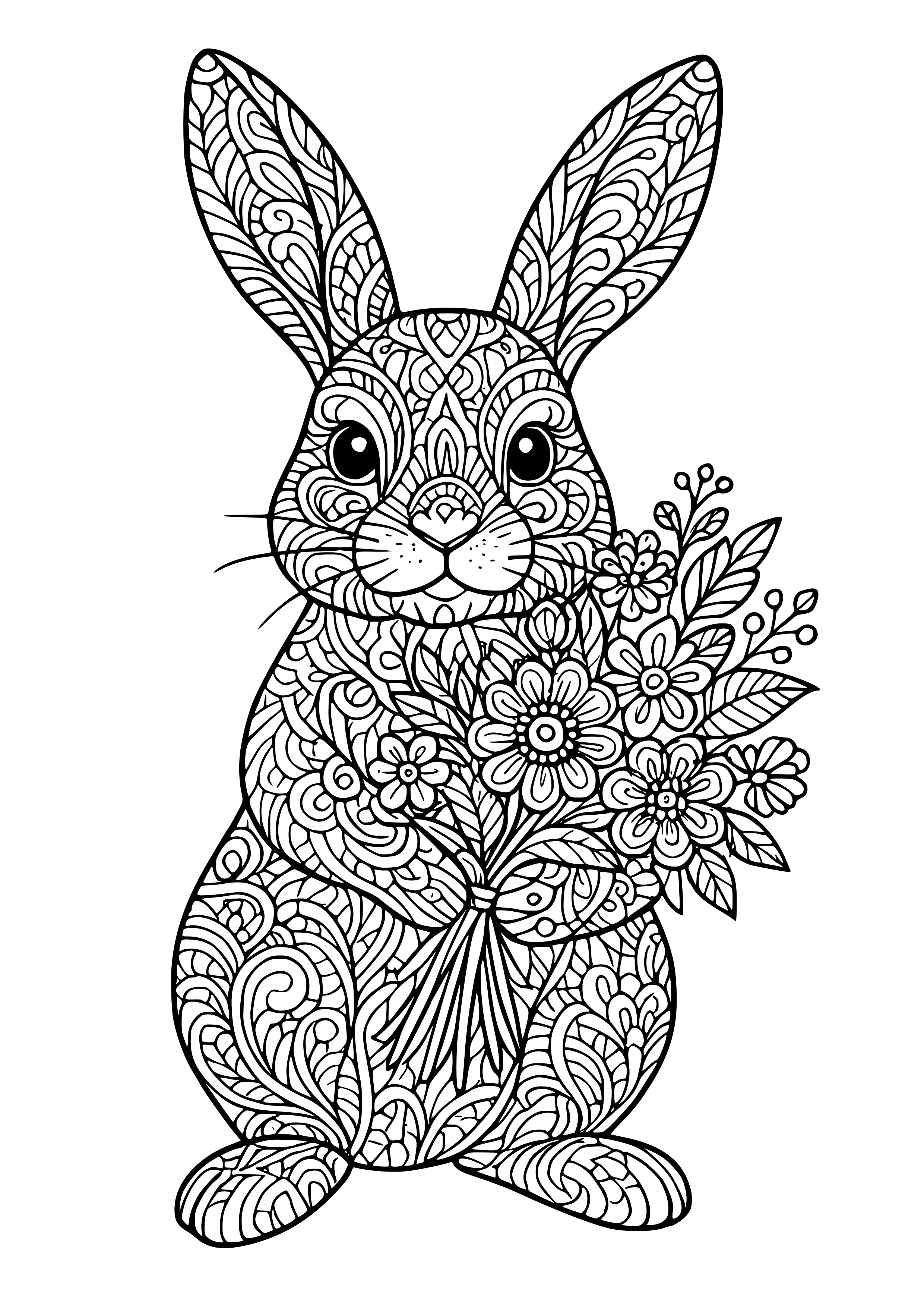 Bunny Holding a Colorful Bouquet Coloring Page