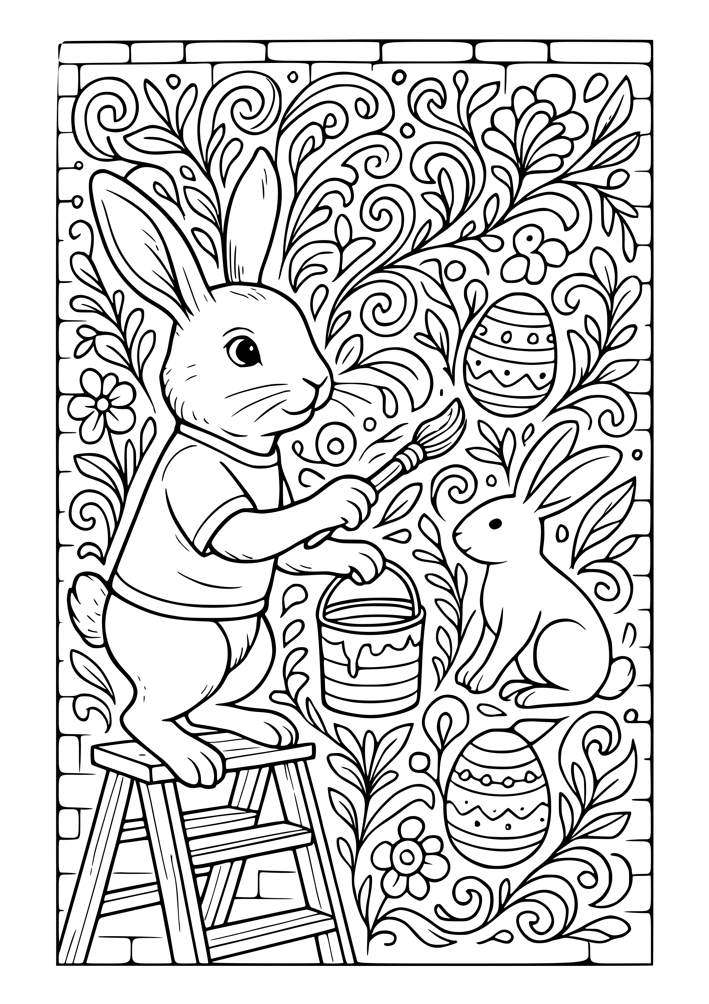 Bunny Painting a Mural Coloring Page