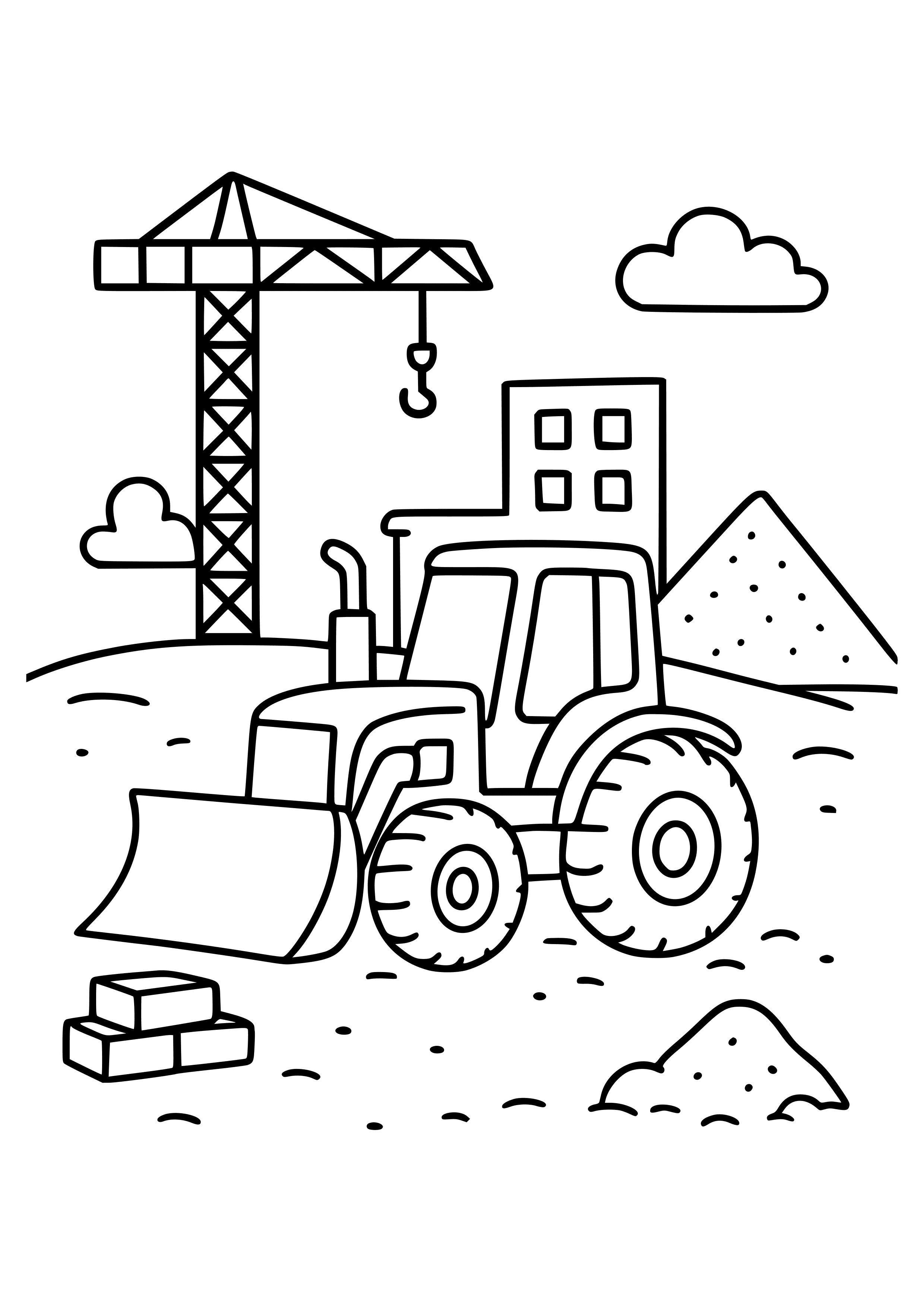Busy Construction Site with Bulldozer Coloring Page