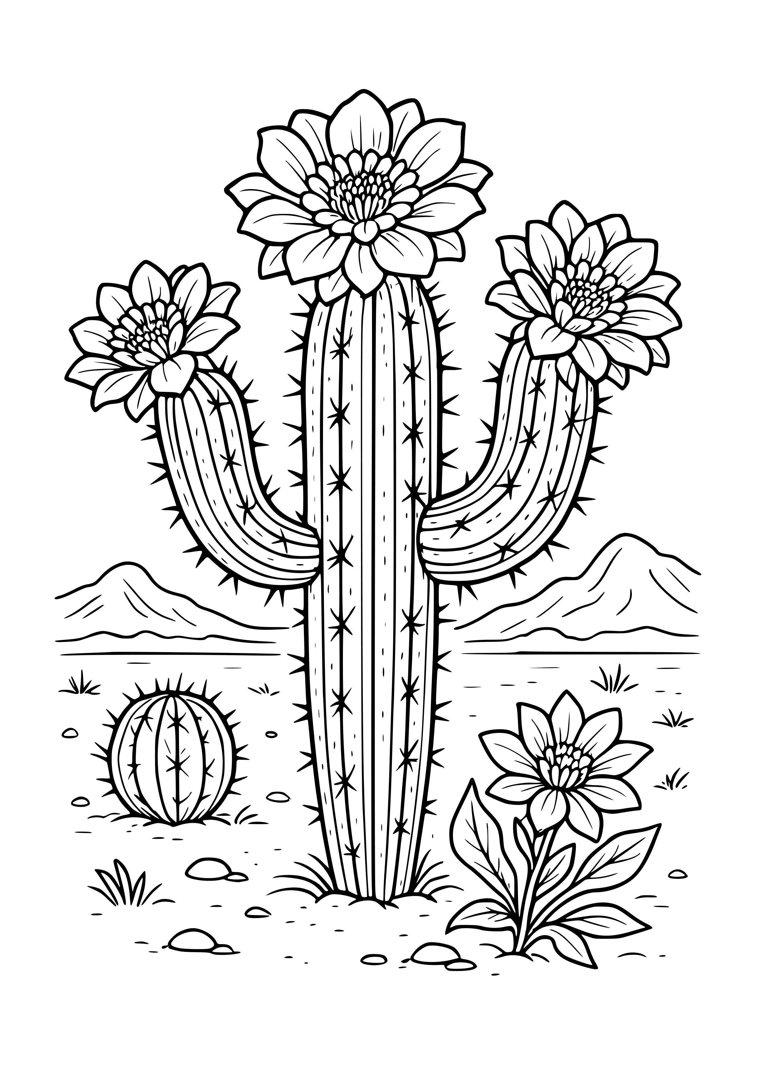 Cactus Flowering in the Desert Coloring Page