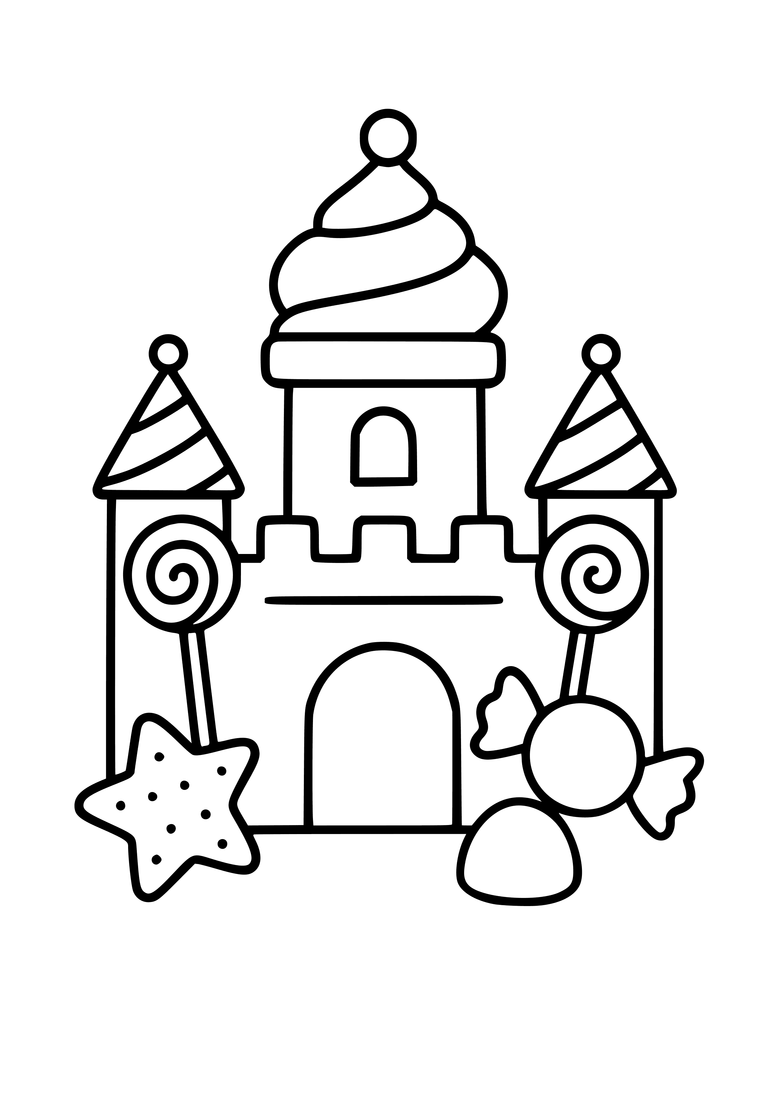 Candy Castle with Sweets Coloring Page