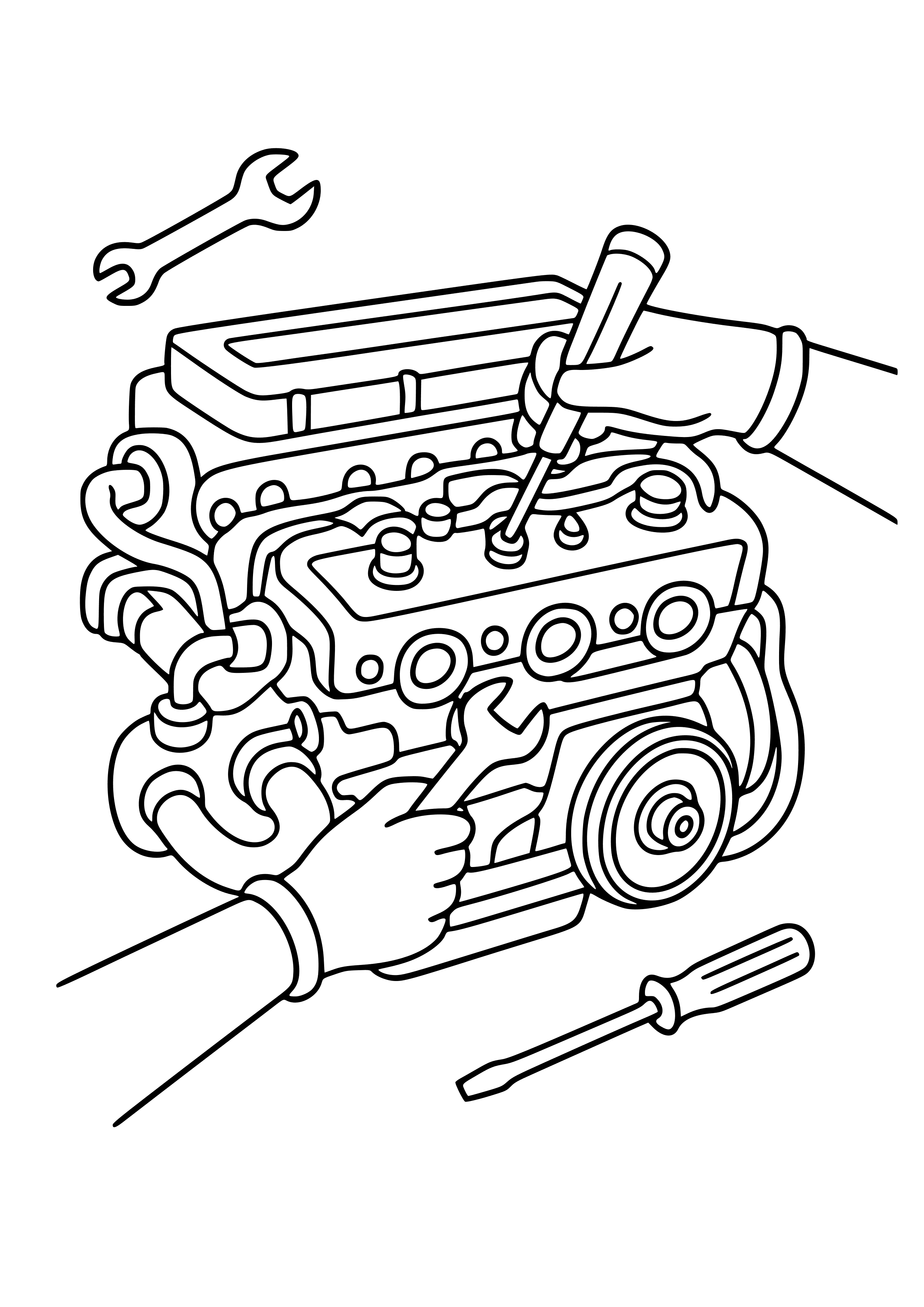 Car Engine Being Repaired Coloring Page