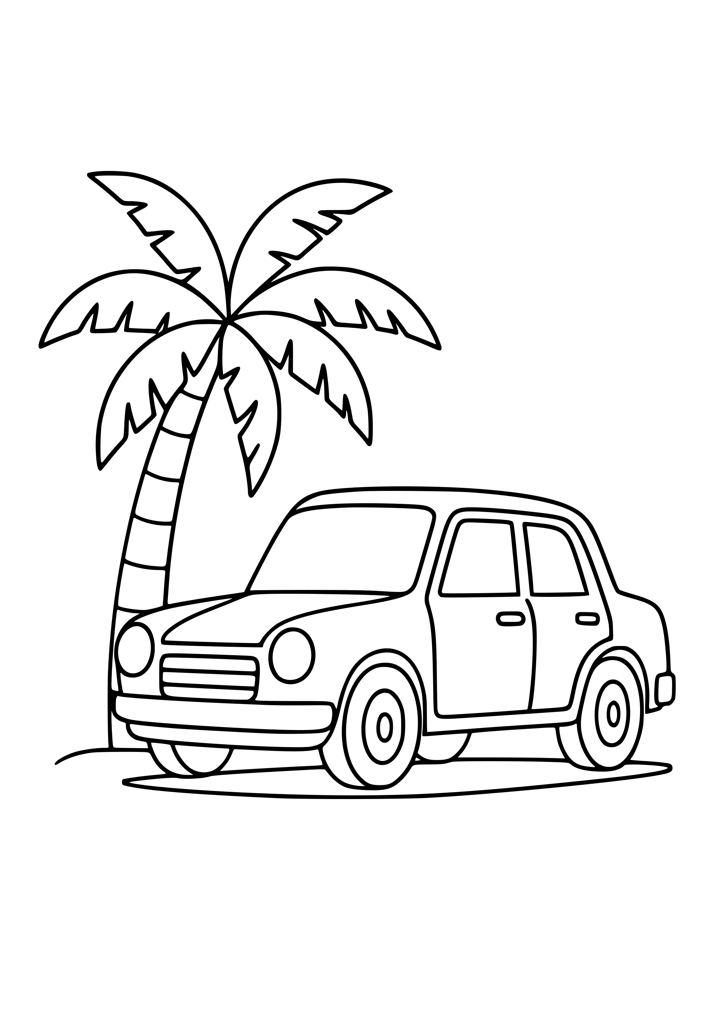 Car Parked Under a Palm Tree Coloring Page