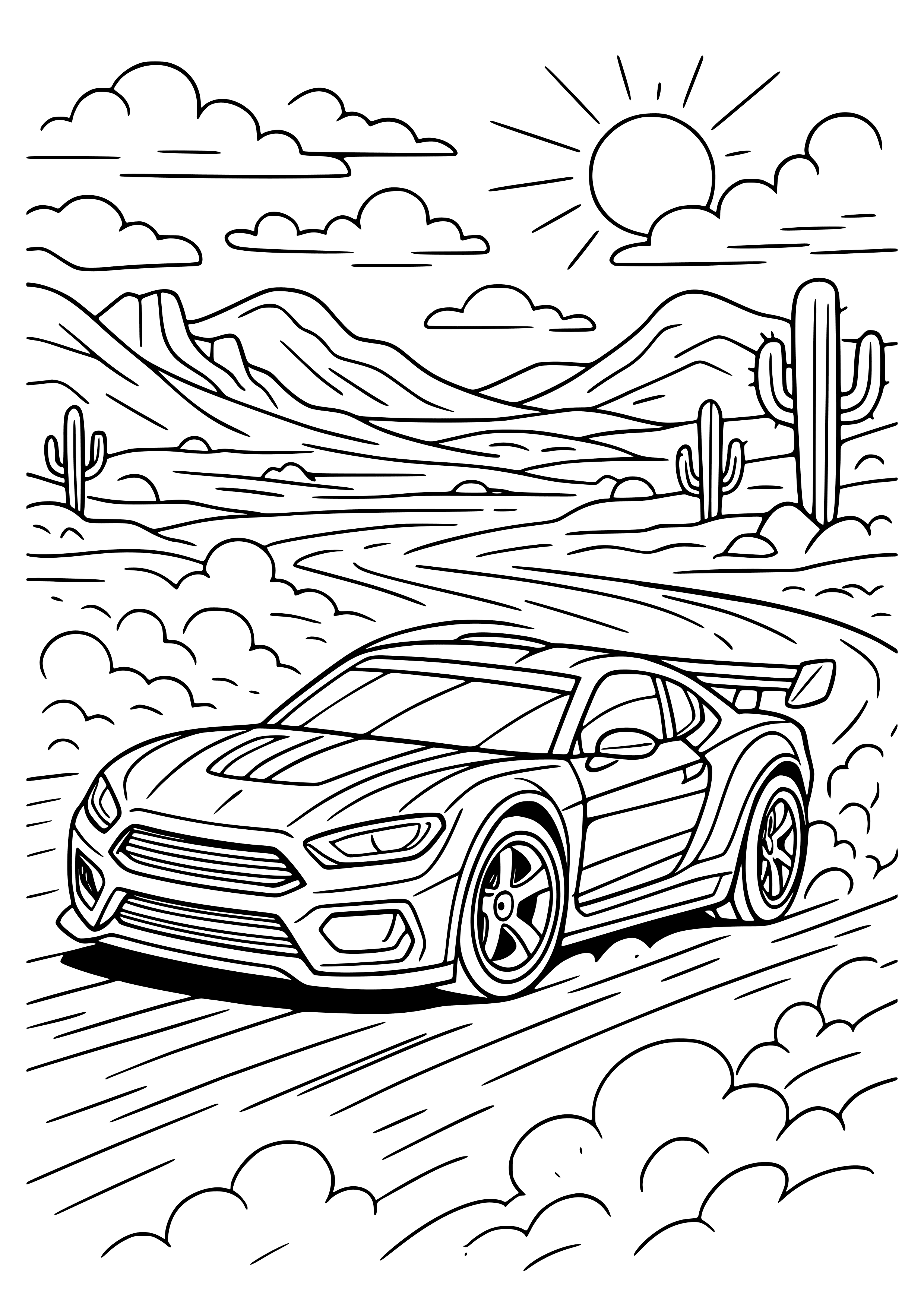 Car Racing Through the Desert Coloring Page