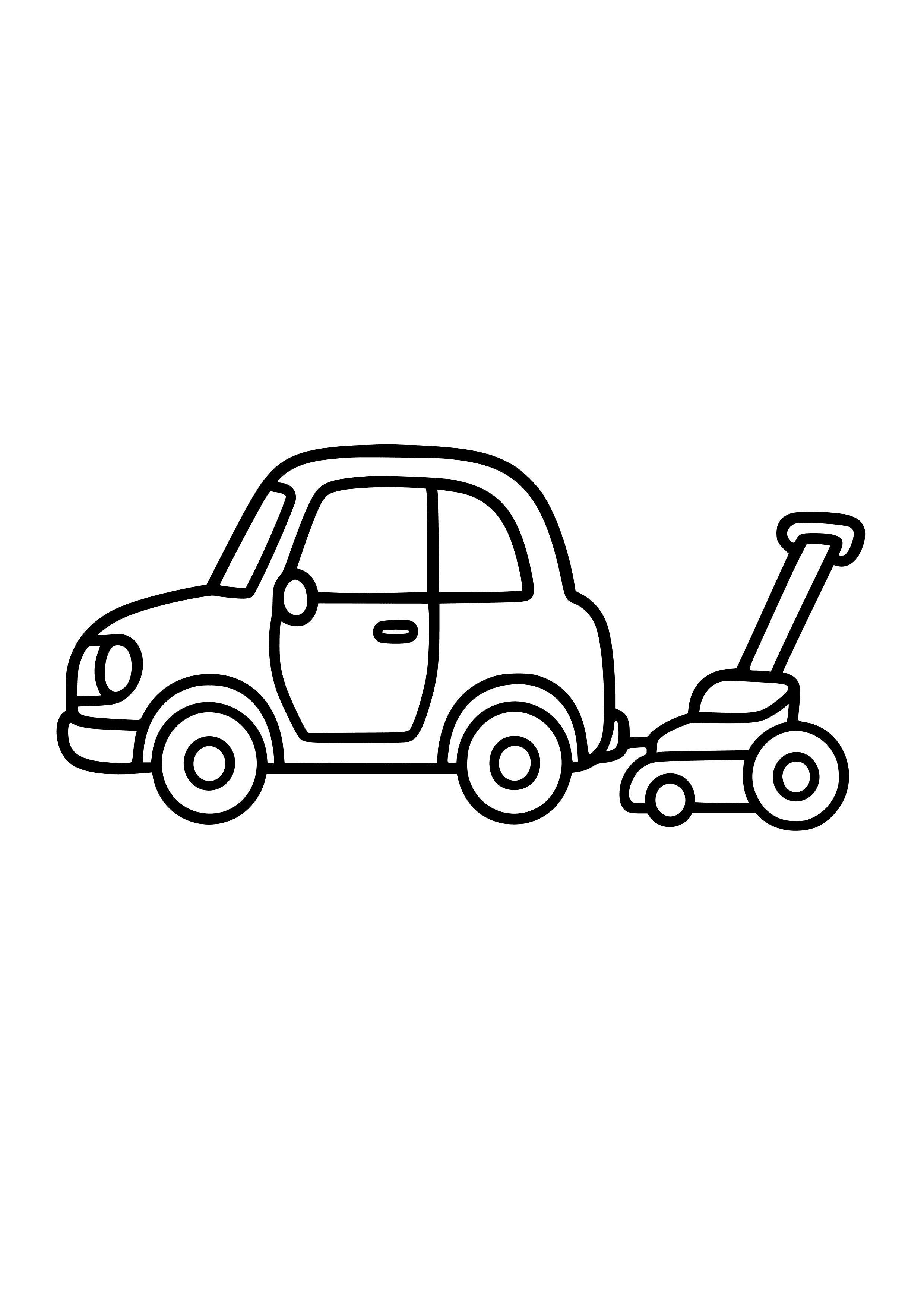 Car with a Lawnmower in the Back Coloring Page
