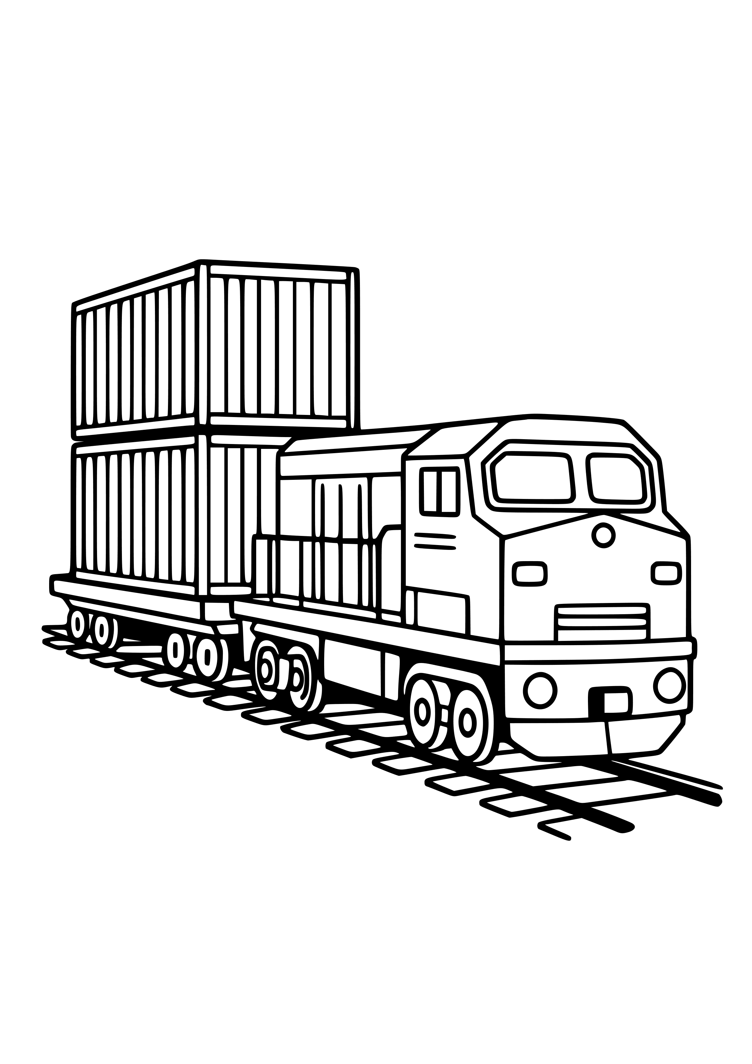 Cargo Train with Containers Coloring Page