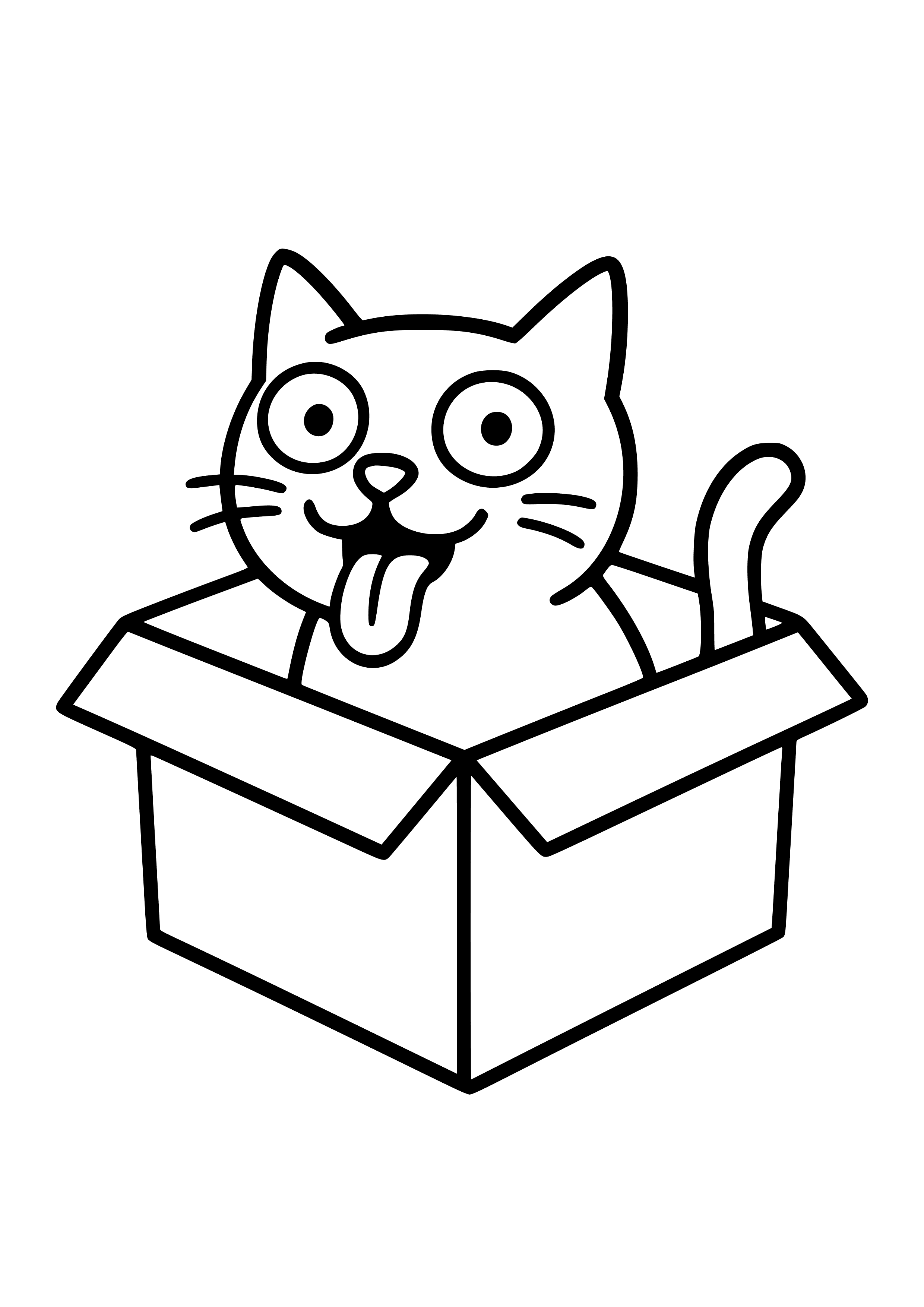 Cat in a Box with a Funny Face Sticking Out Coloring Page