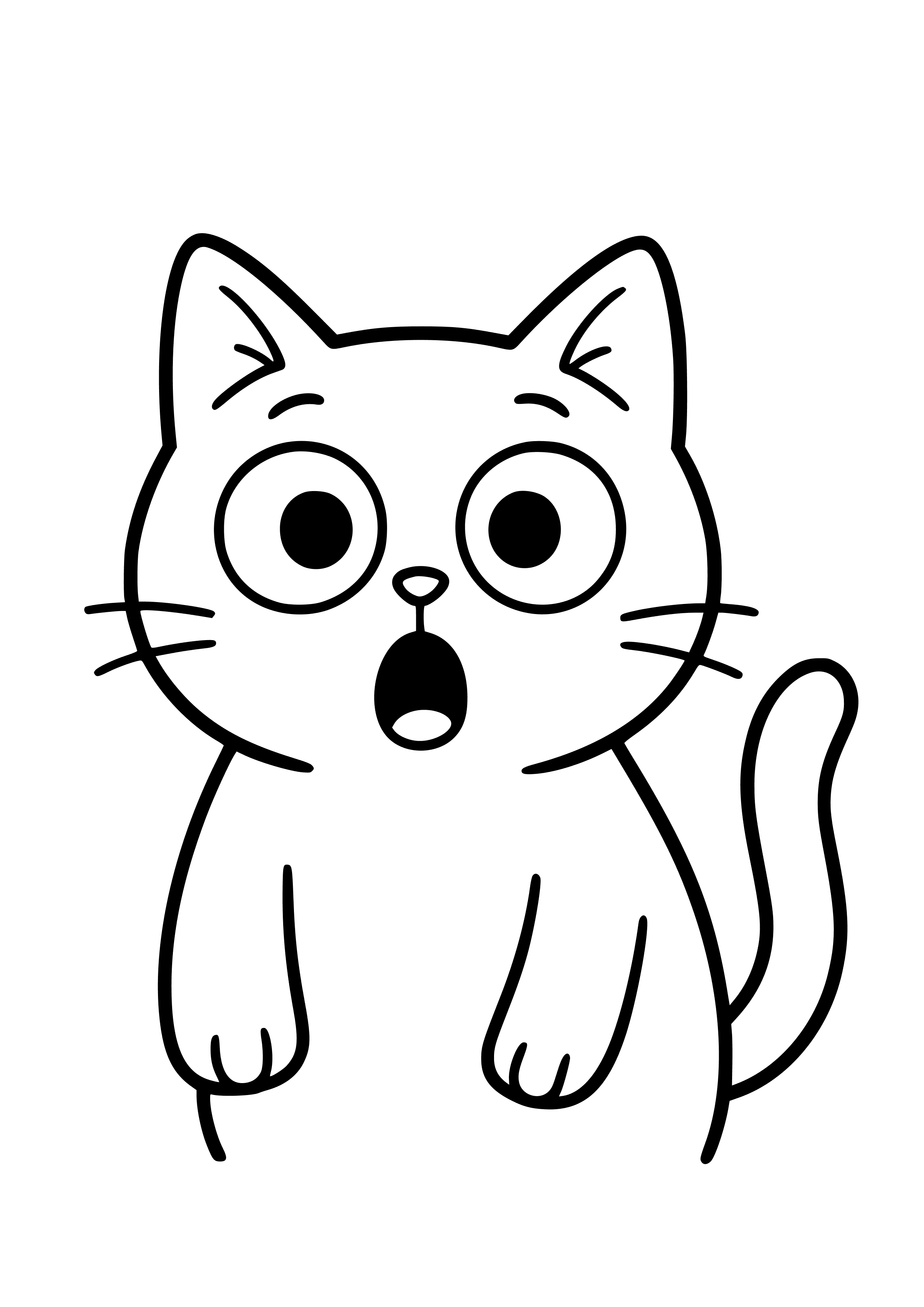 Cat Looking Surprised with Big Eyes Coloring Page