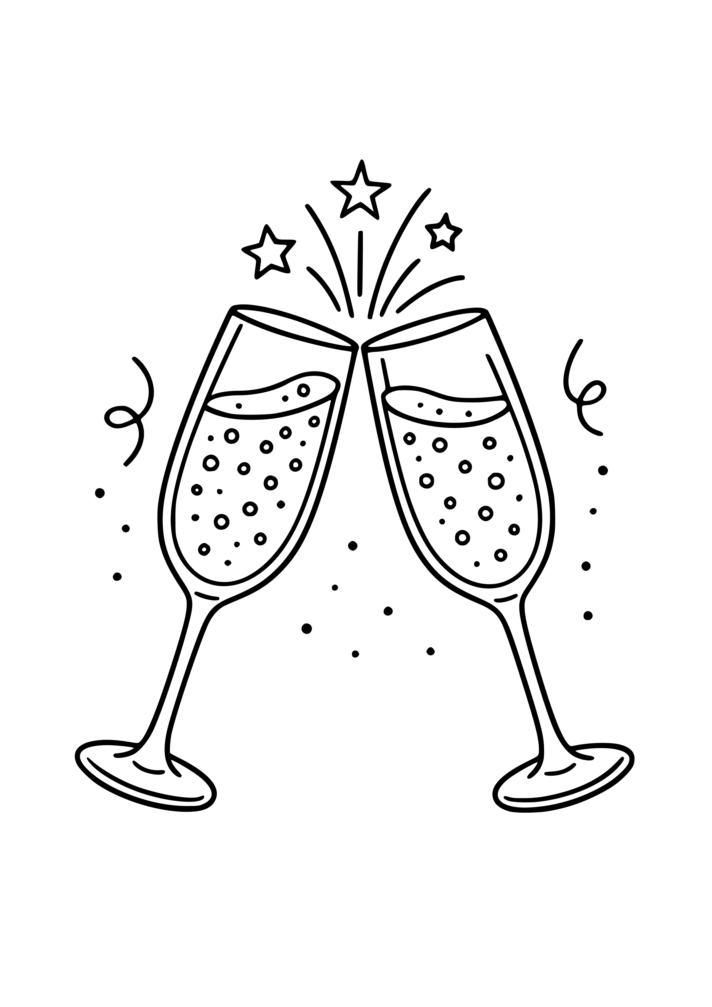 Champagne Glasses Clinking in Celebration Coloring Page