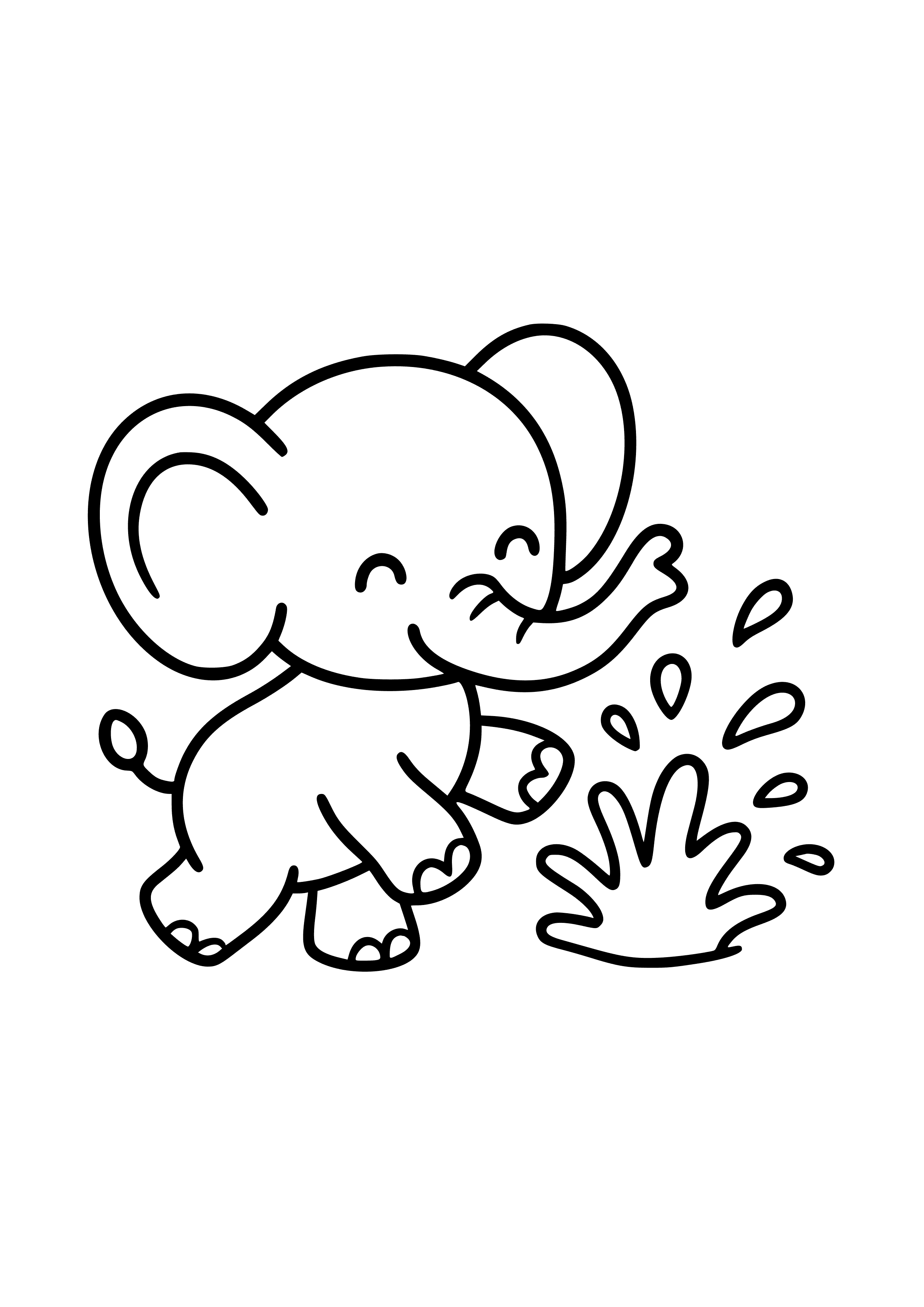 Charming Baby Elephant Splashing Water Coloring Page
