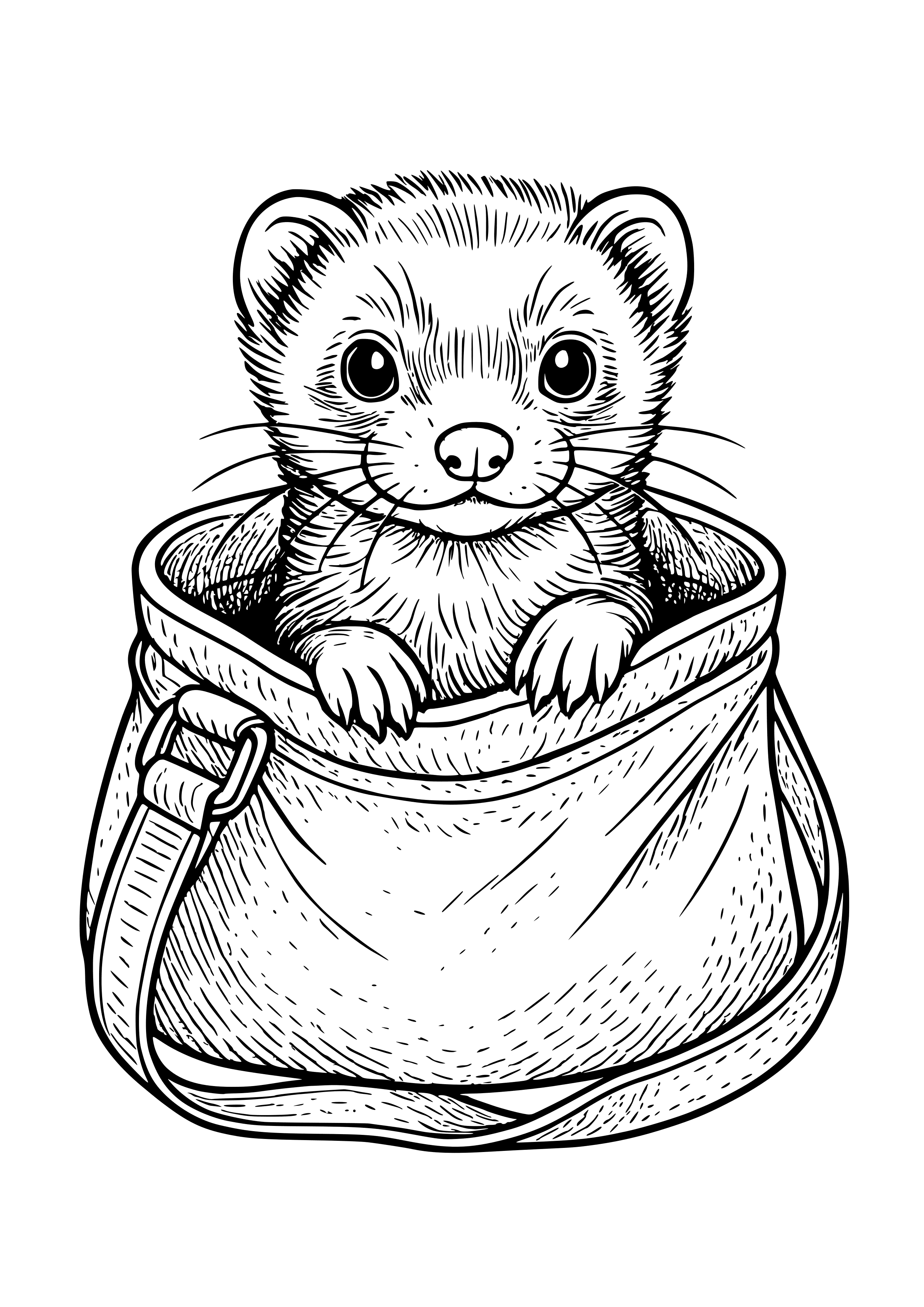 Charming Ferret Peeking Out of a Bag Coloring Page