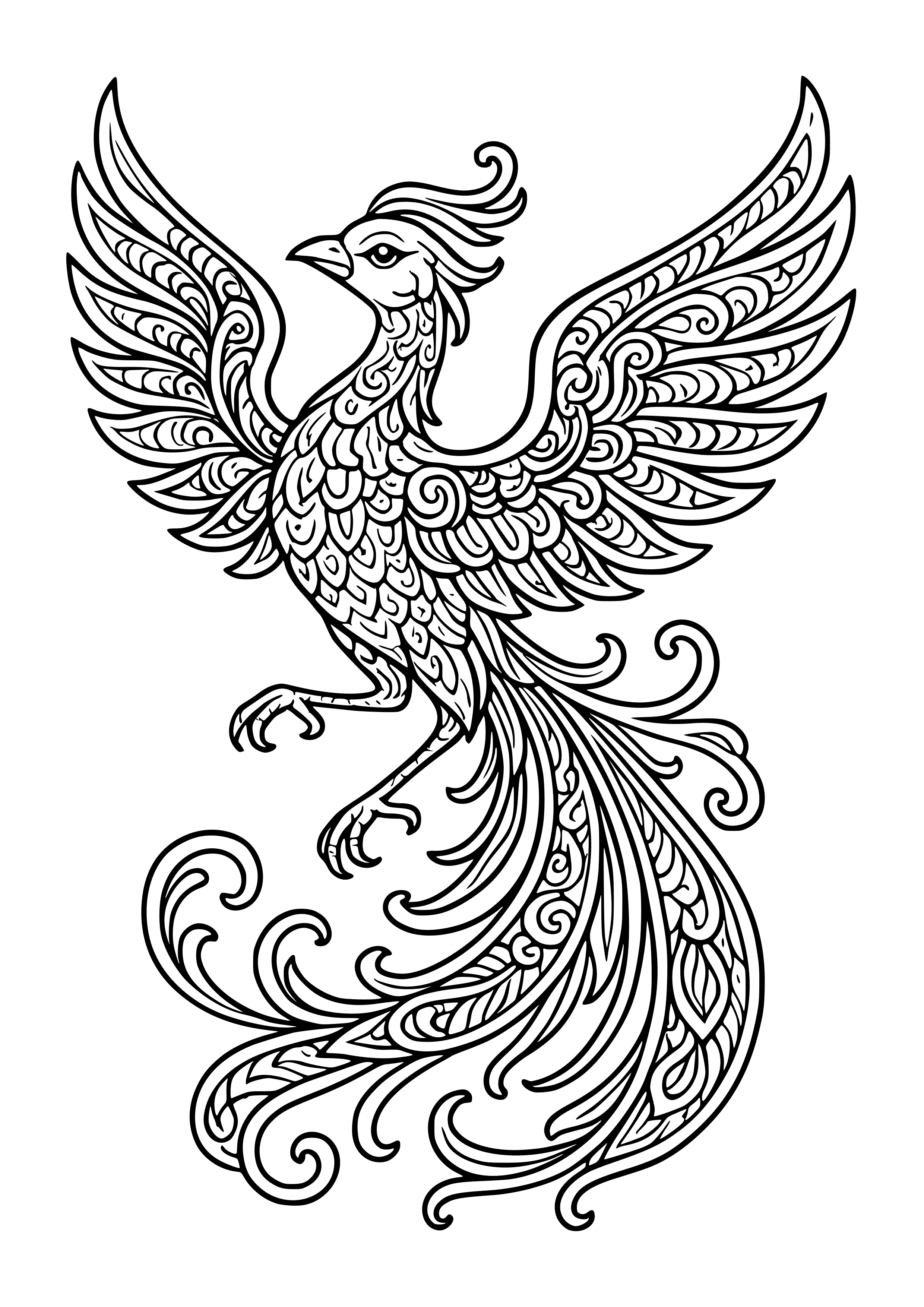 Charming Phoenix with Ornate Wings Coloring Page