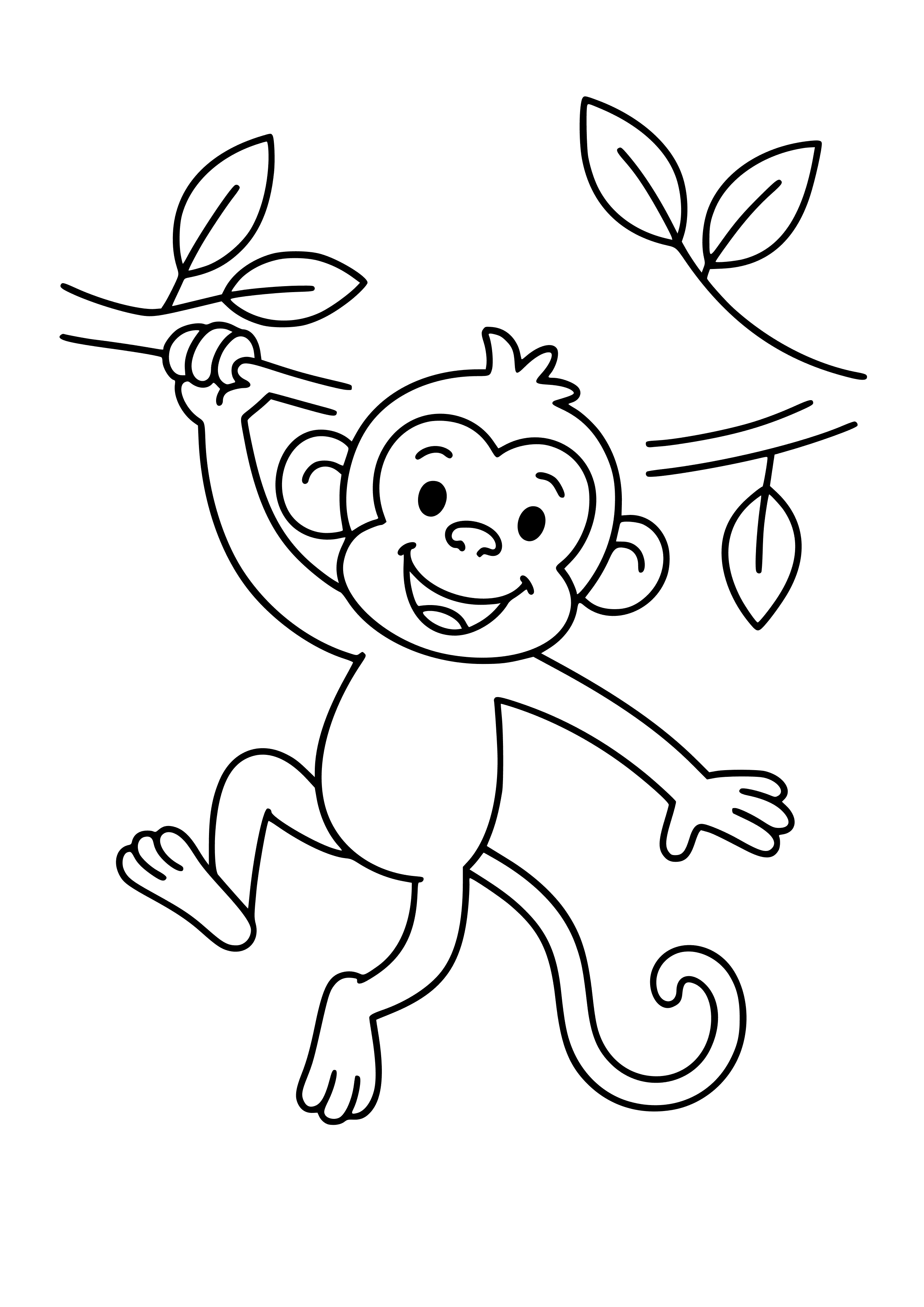Cheeky Monkey Swinging From Branches Coloring Page