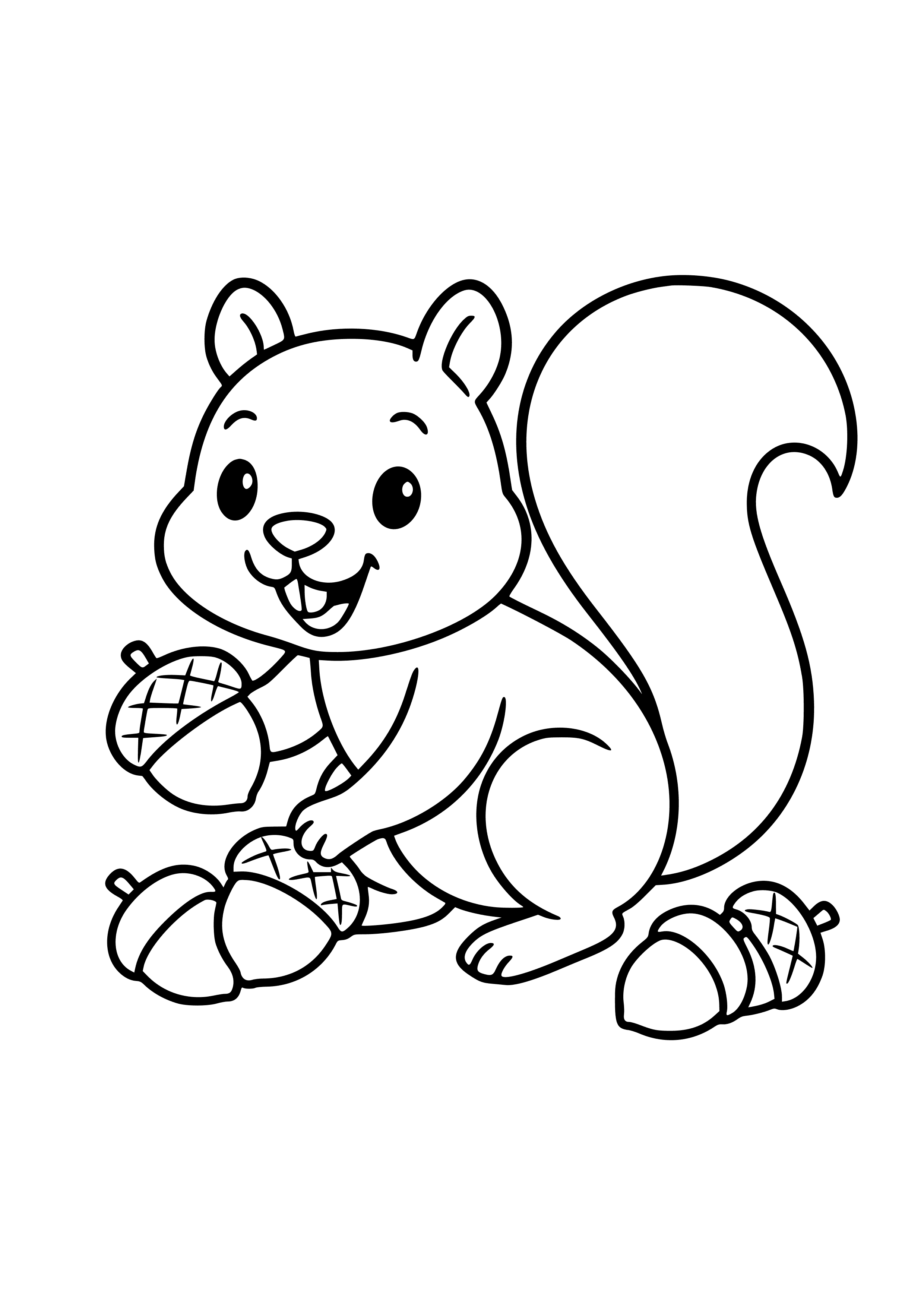 Cheeky Squirrel Gathering Acorns Coloring Page