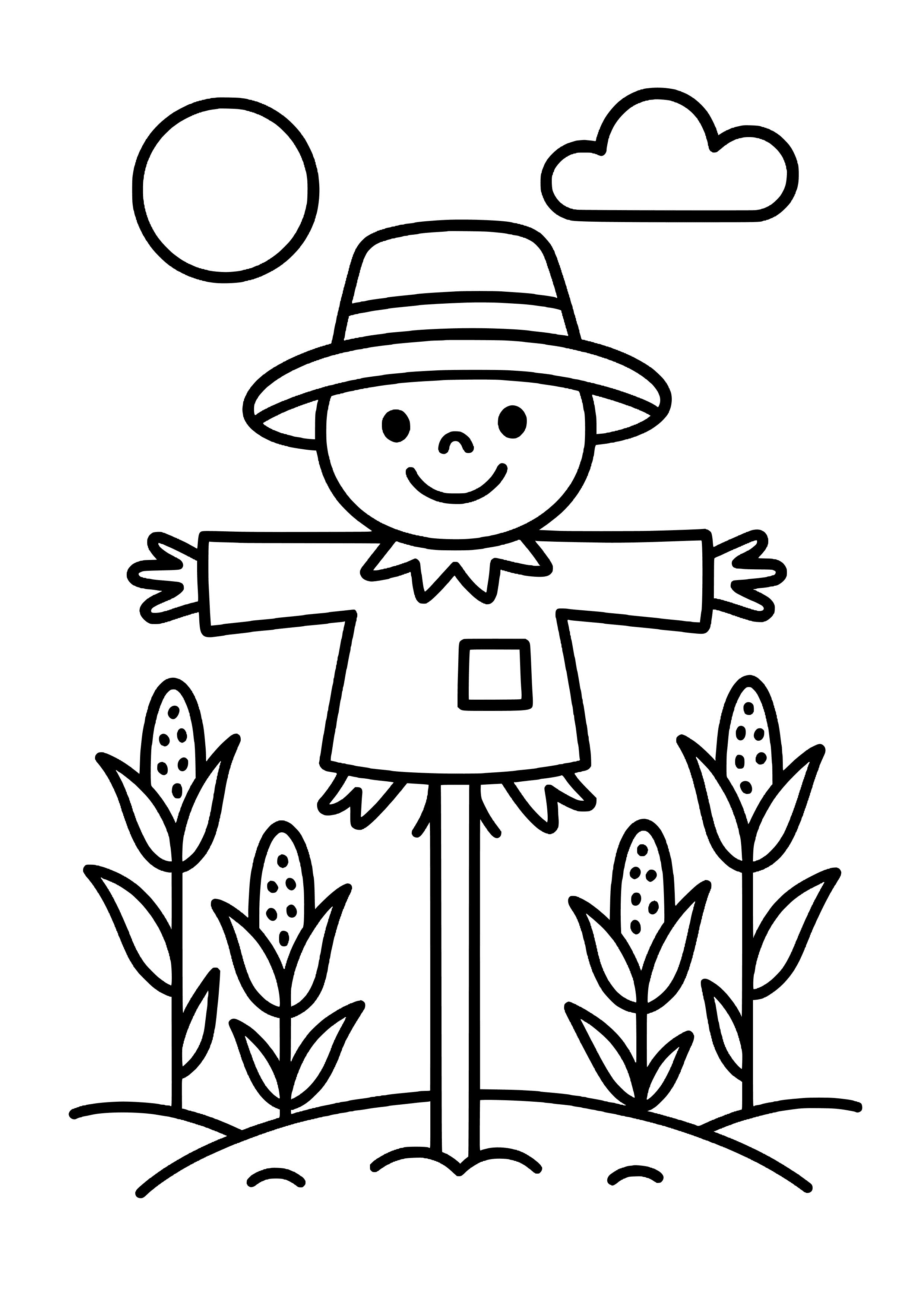 Cheerful Scarecrow in a Field Coloring Page