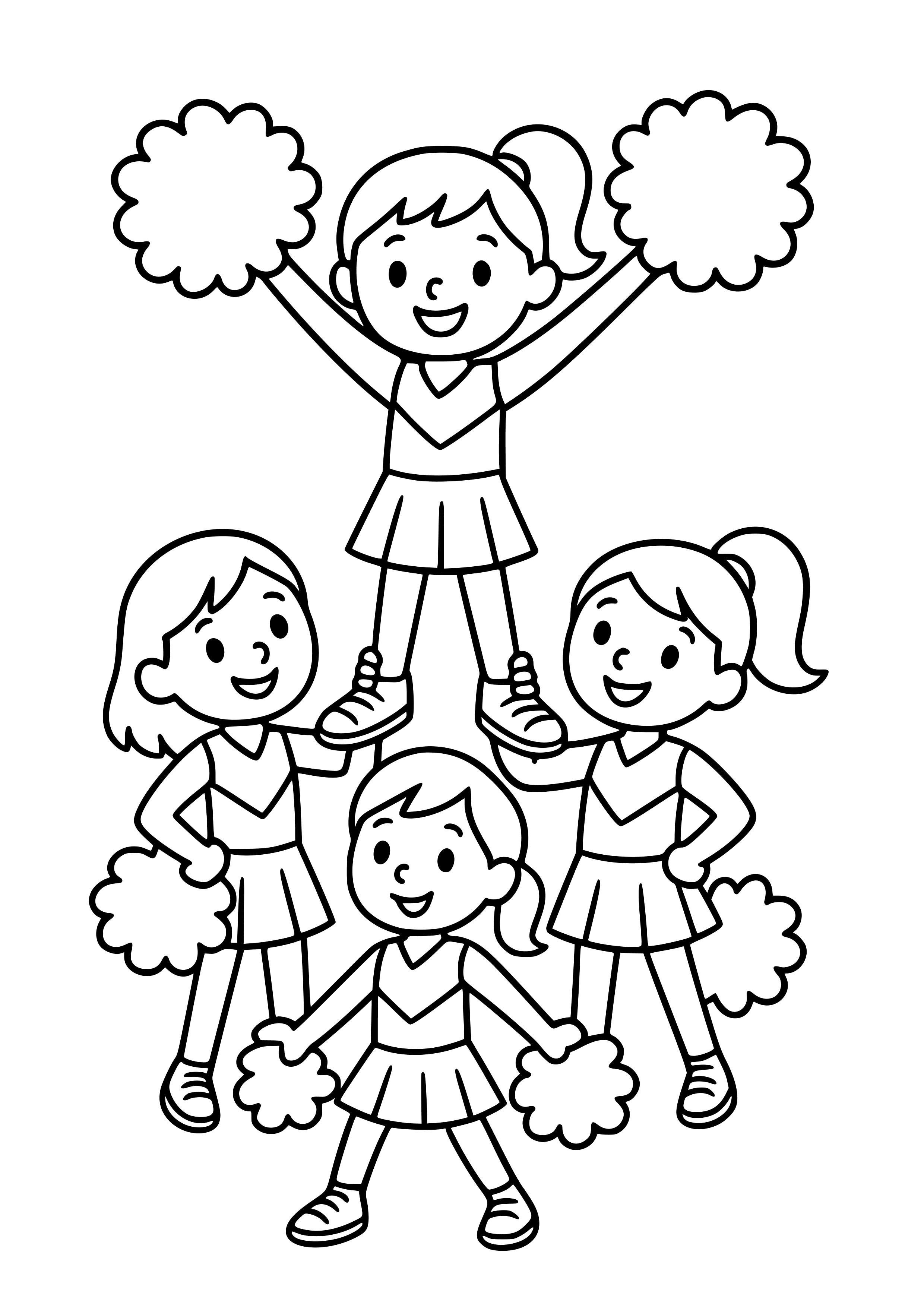 Cheerleaders Performing a Stunt Coloring Page
