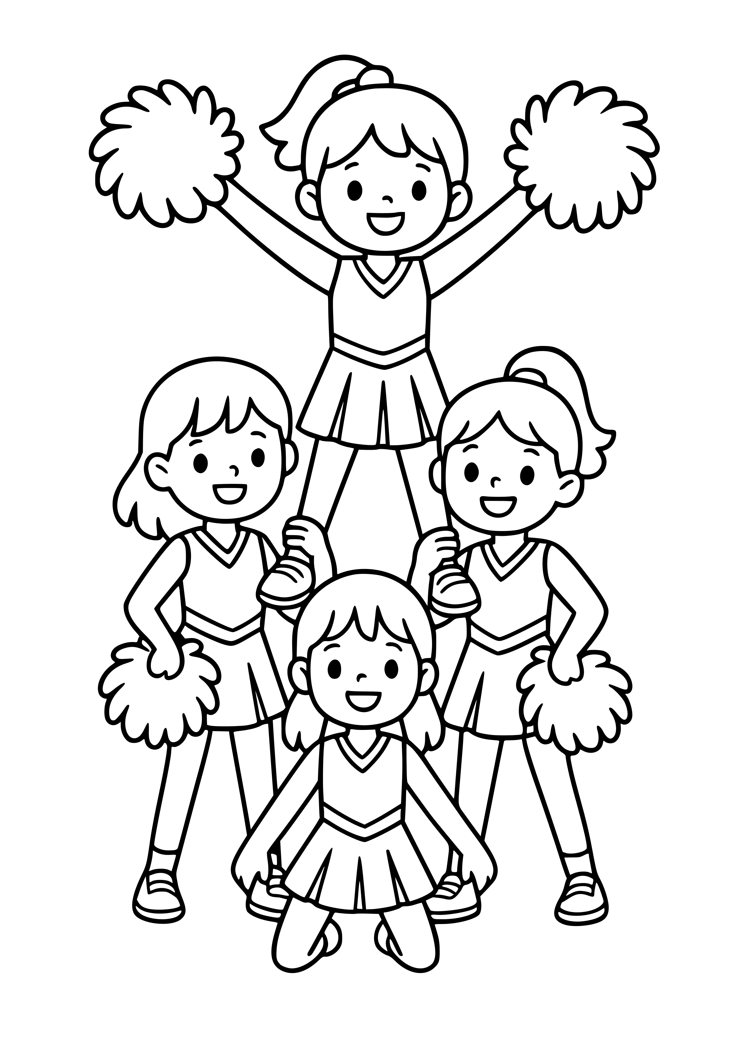Cheerleading Pyramid Formation Coloring Page