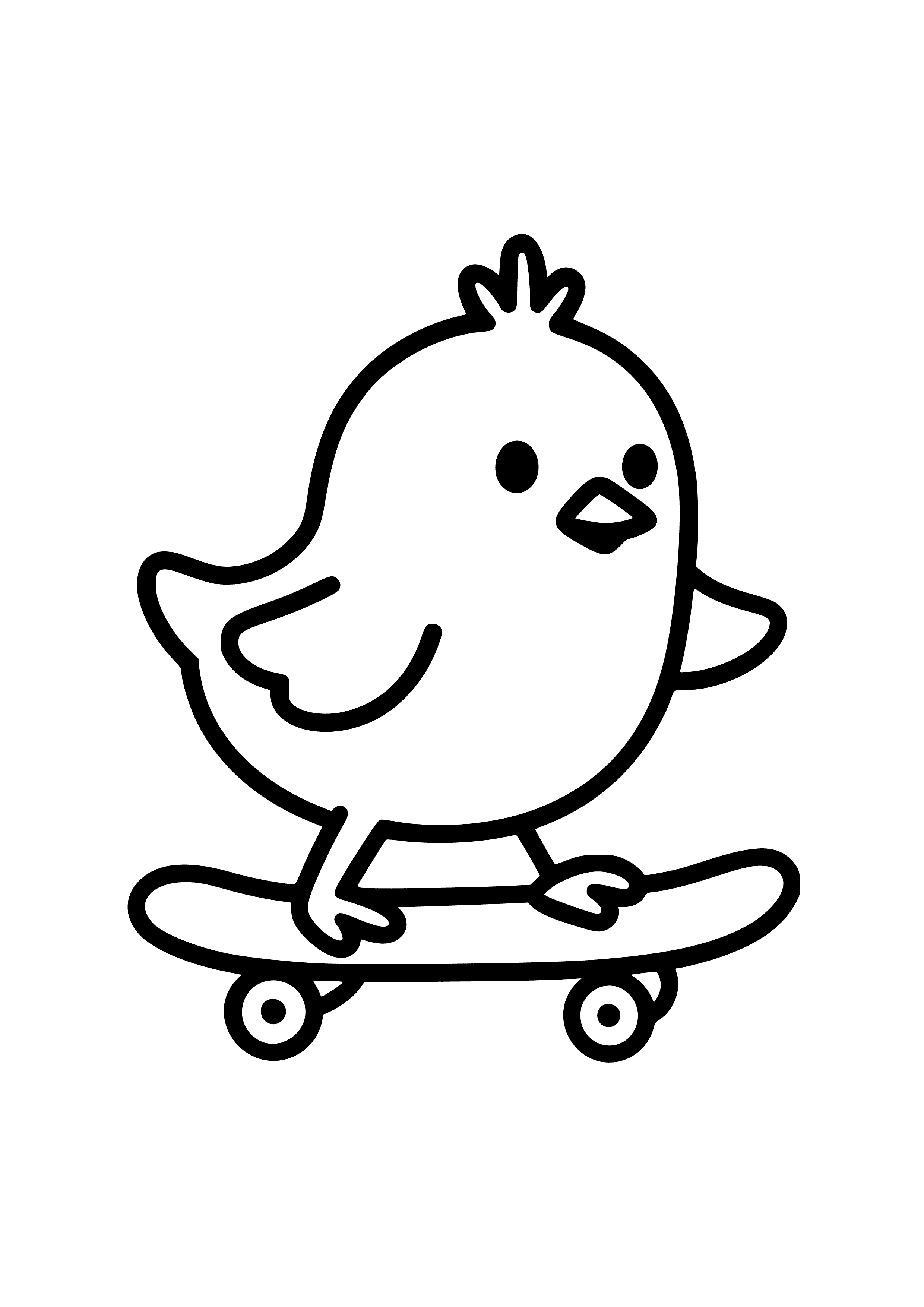 Chick Riding a Skateboard Coloring Page