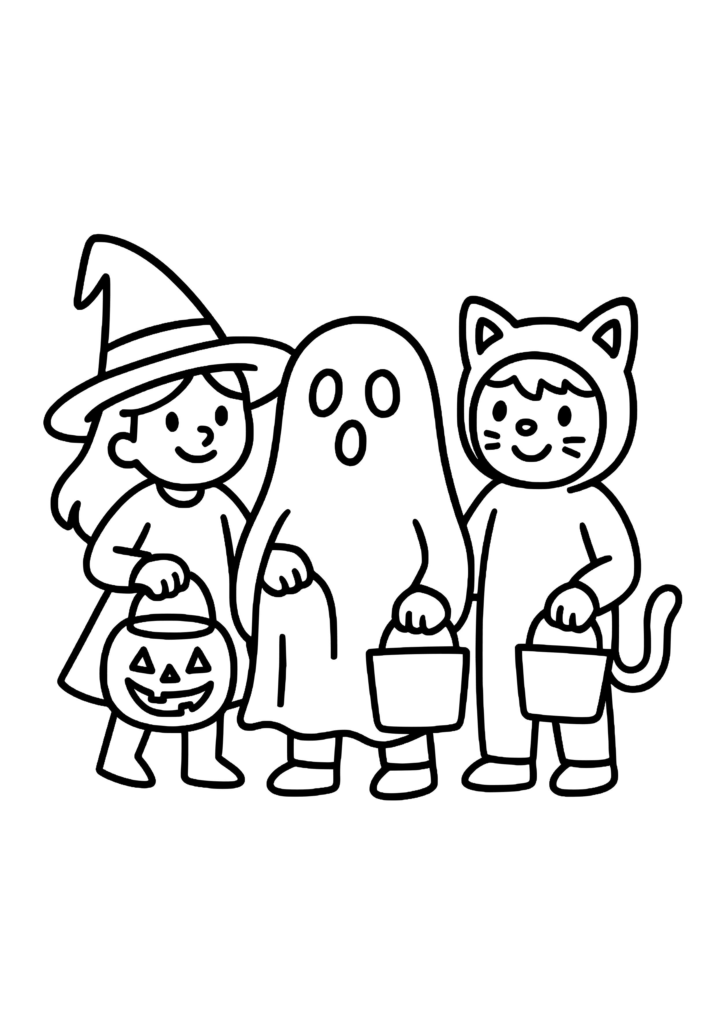 Children in Costumes Trick-or-treating Coloring Page