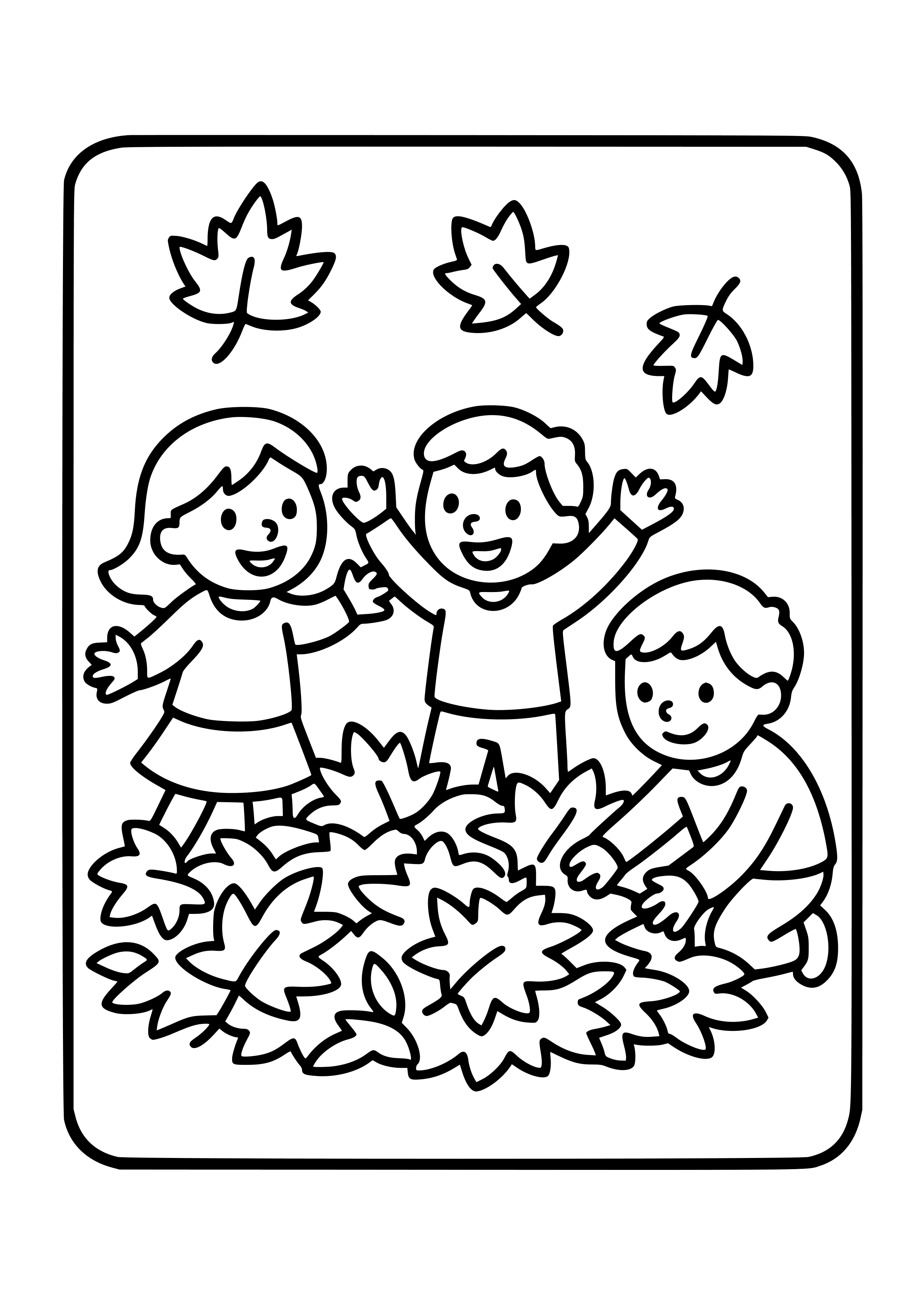 Children Playing in Leaves Coloring Page