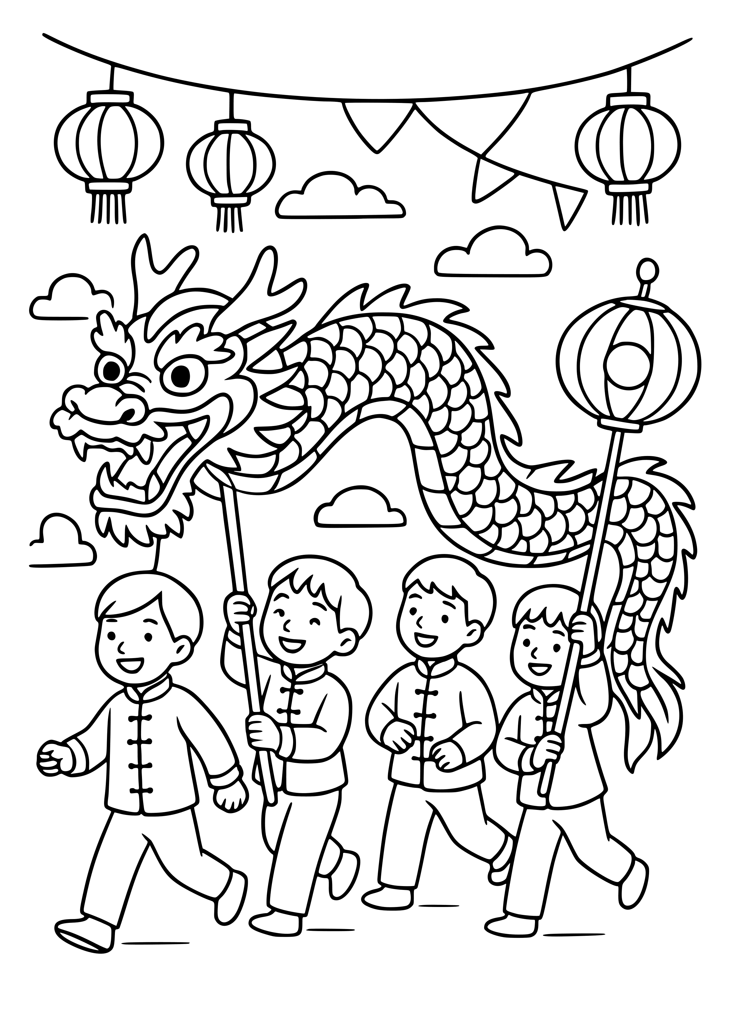 Chinese Dragon Dance During a Festival Coloring Page