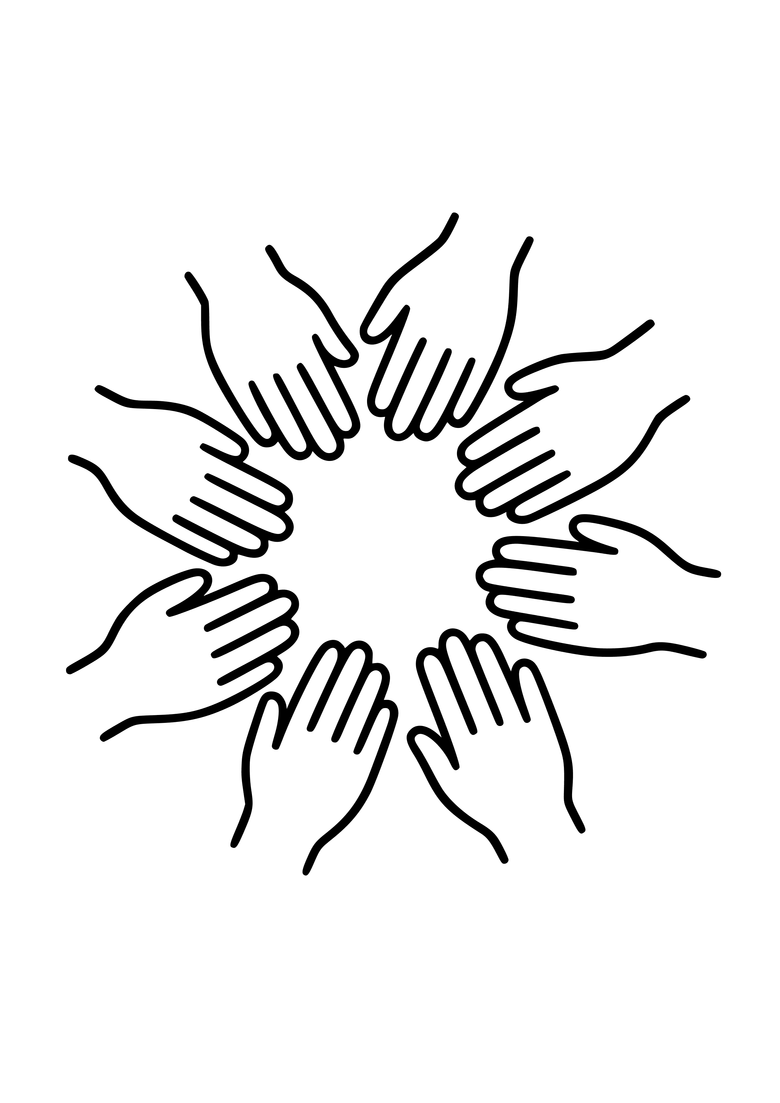 Circle of Diverse Hands Coloring Page